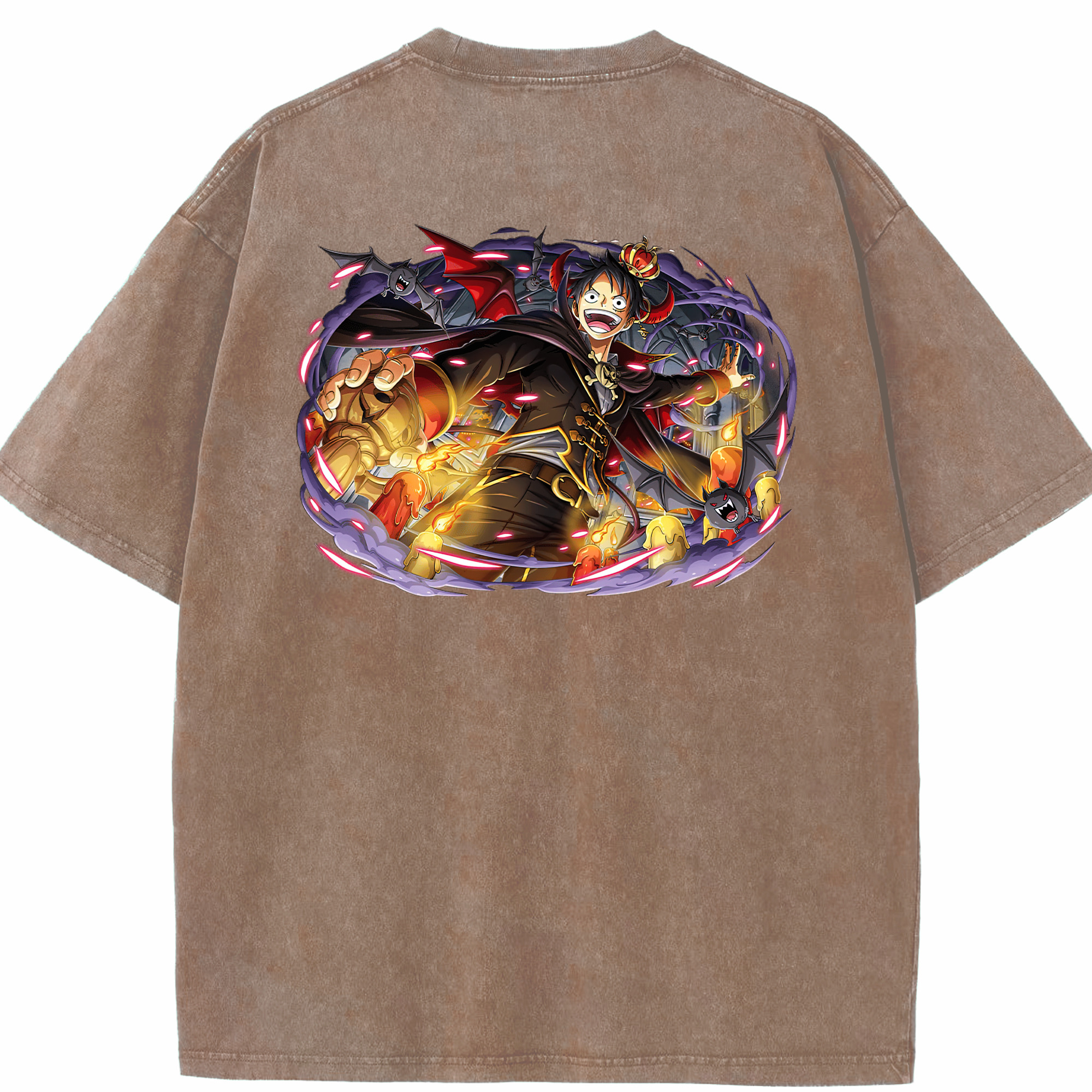 ワンピース モンキー・D・ルフィ ONE PIECE Monkey D. Luffy 綿100% ヴィンテージ風 半袖Tシャツ（背面プリント）