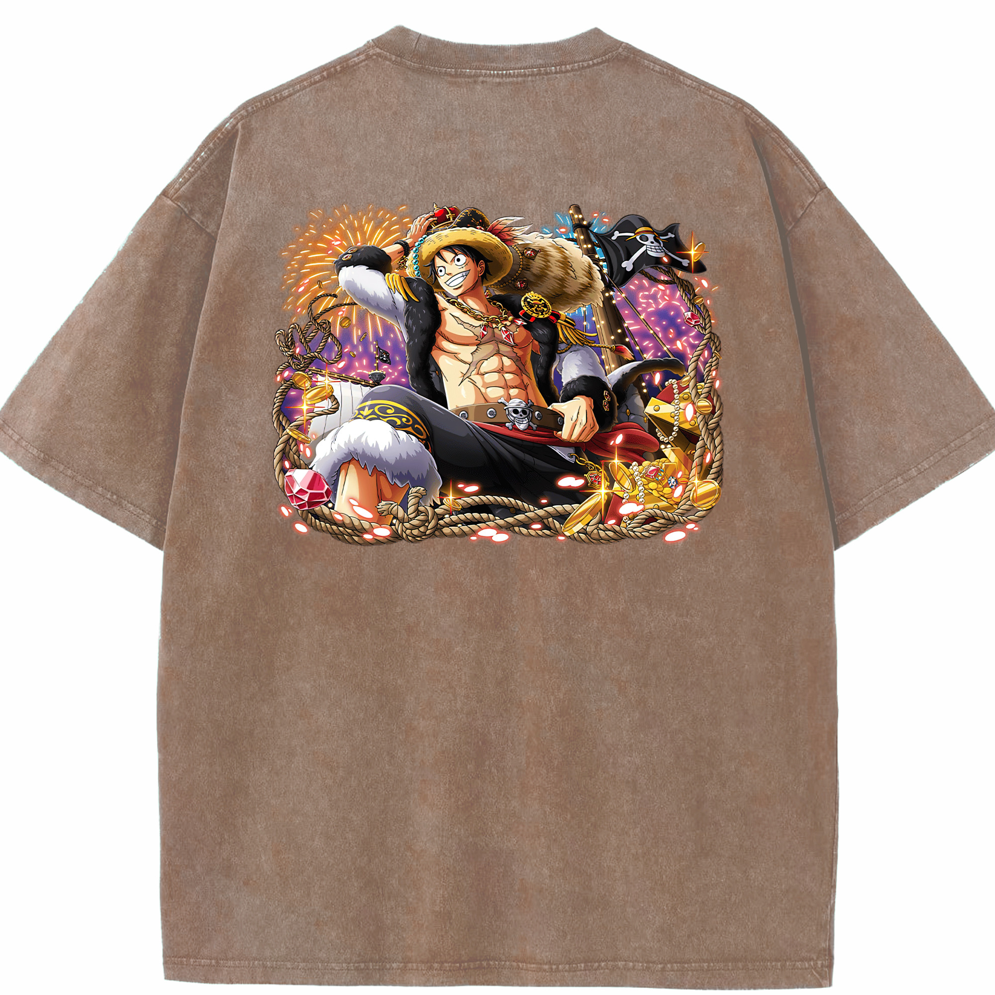ワンピース モンキー・D・ルフィ ONE PIECE Monkey D. Luffy 綿100% ヴィンテージ風 半袖Tシャツ（背面プリント）