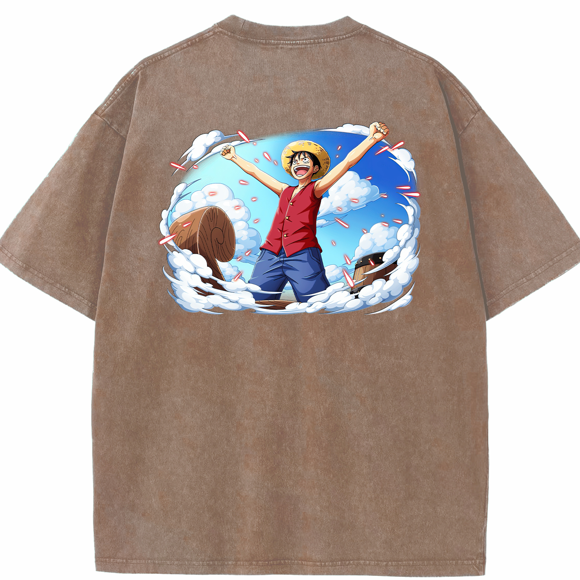 ワンピース モンキー・D・ルフィ ONE PIECE Monkey D. Luffy 綿100% ヴィンテージ風 半袖Tシャツ（背面プリント）