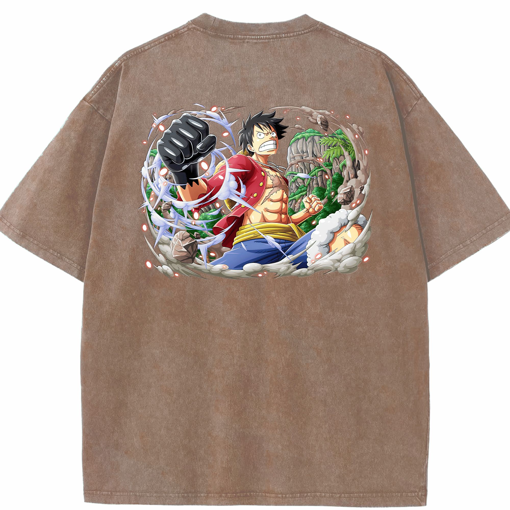 ワンピース モンキー・D・ルフィ ONE PIECE Monkey D. Luffy 綿100% ヴィンテージ風 半袖Tシャツ（背面プリント）