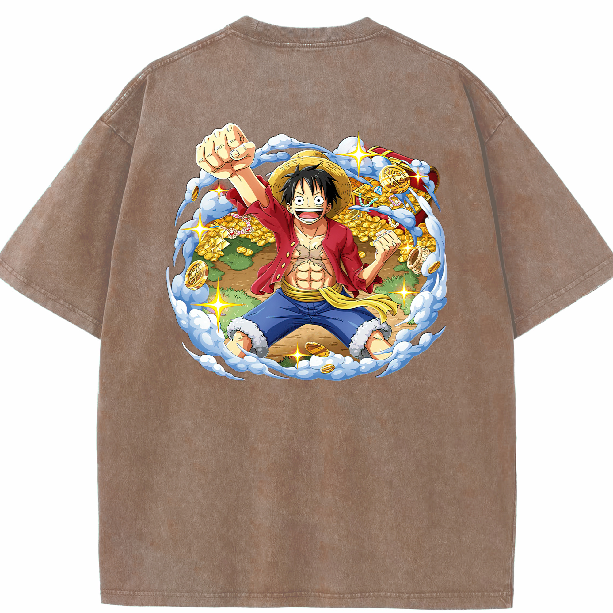 ワンピース モンキー・D・ルフィ ONE PIECE Monkey D. Luffy 綿100% ヴィンテージ風 半袖Tシャツ（背面プリント）