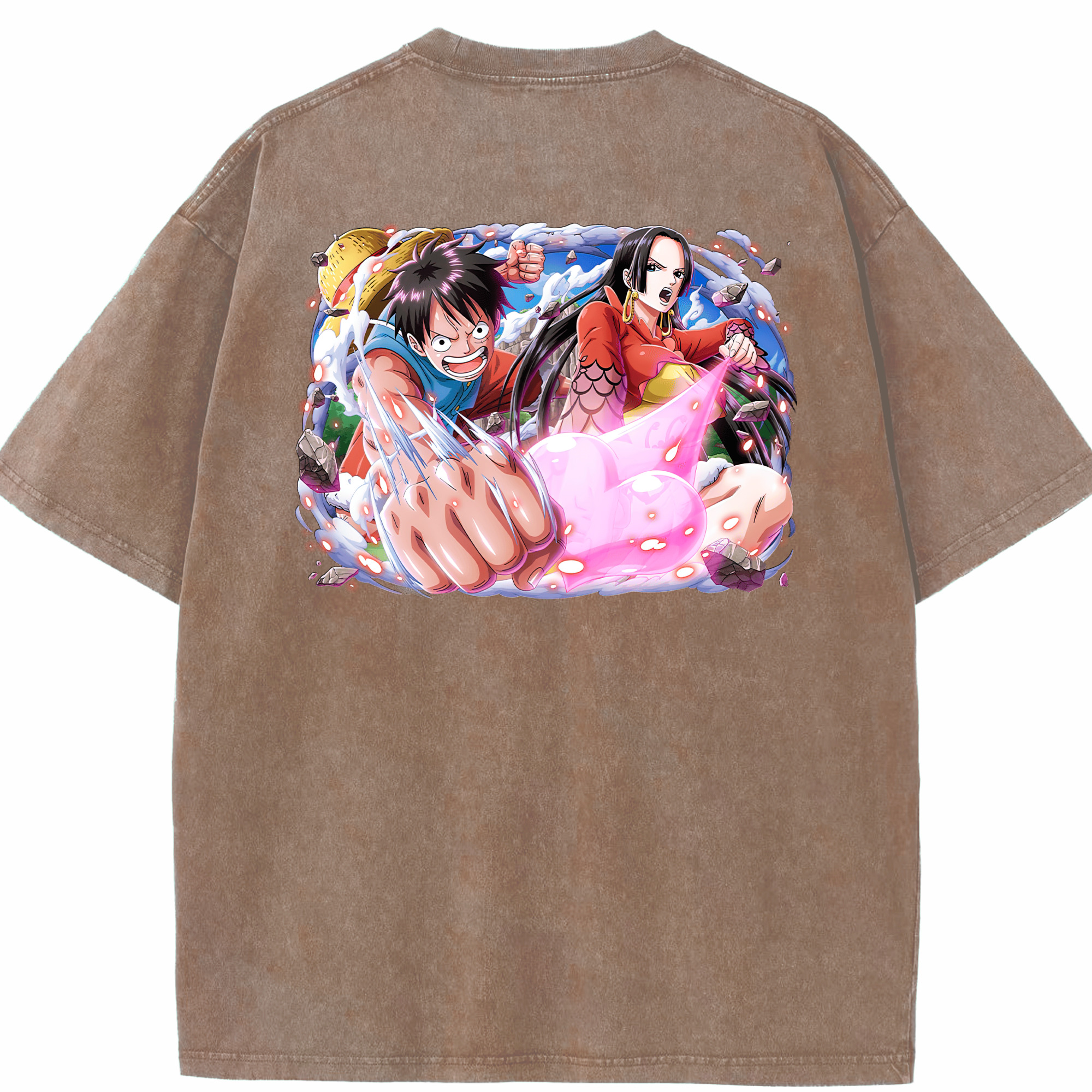 ワンピース モンキー・D・ルフィ ONE PIECE Monkey D. Luffy 綿100% ヴィンテージ風 半袖Tシャツ（背面プリント）