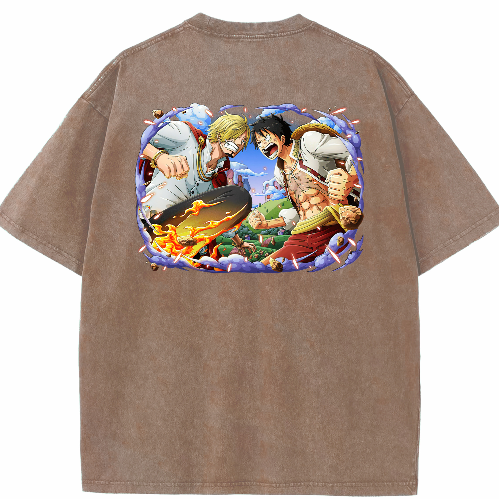 ワンピース モンキー・D・ルフィ ONE PIECE Monkey D. Luffy 綿100% ヴィンテージ風 半袖Tシャツ（背面プリント）