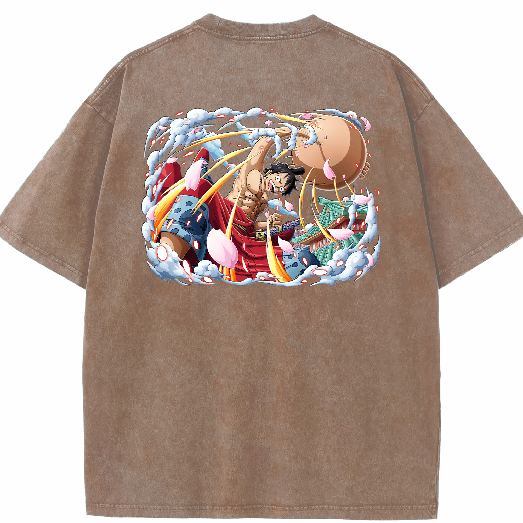 ワンピース モンキー・D・ルフィ ONE PIECE Monkey D. Luffy 綿100% ヴィンテージ風 半袖Tシャツ（背面プリント）