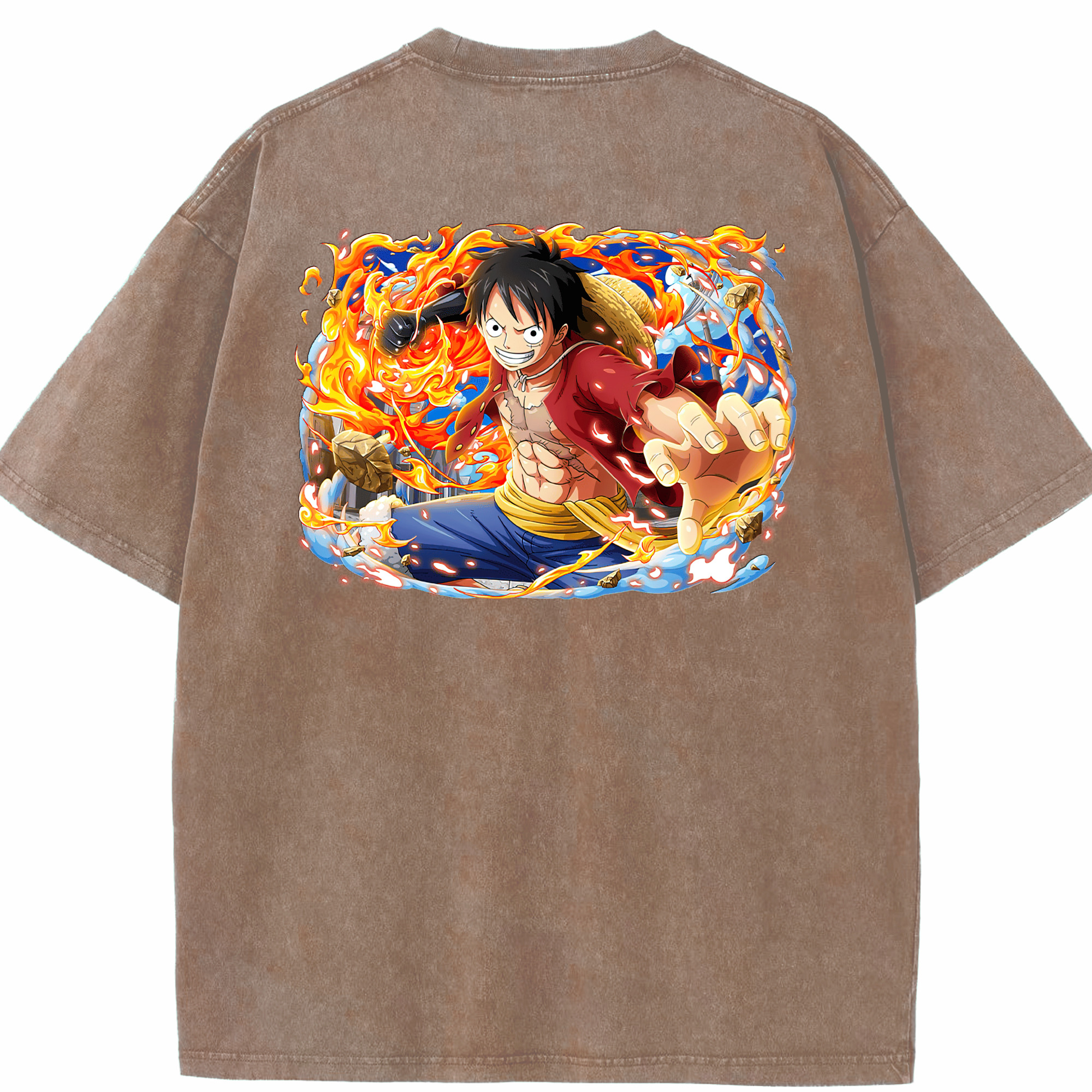 ワンピース モンキー・D・ルフィ ONE PIECE Monkey D. Luffy 綿100% ヴィンテージ風 半袖Tシャツ（背面プリント）