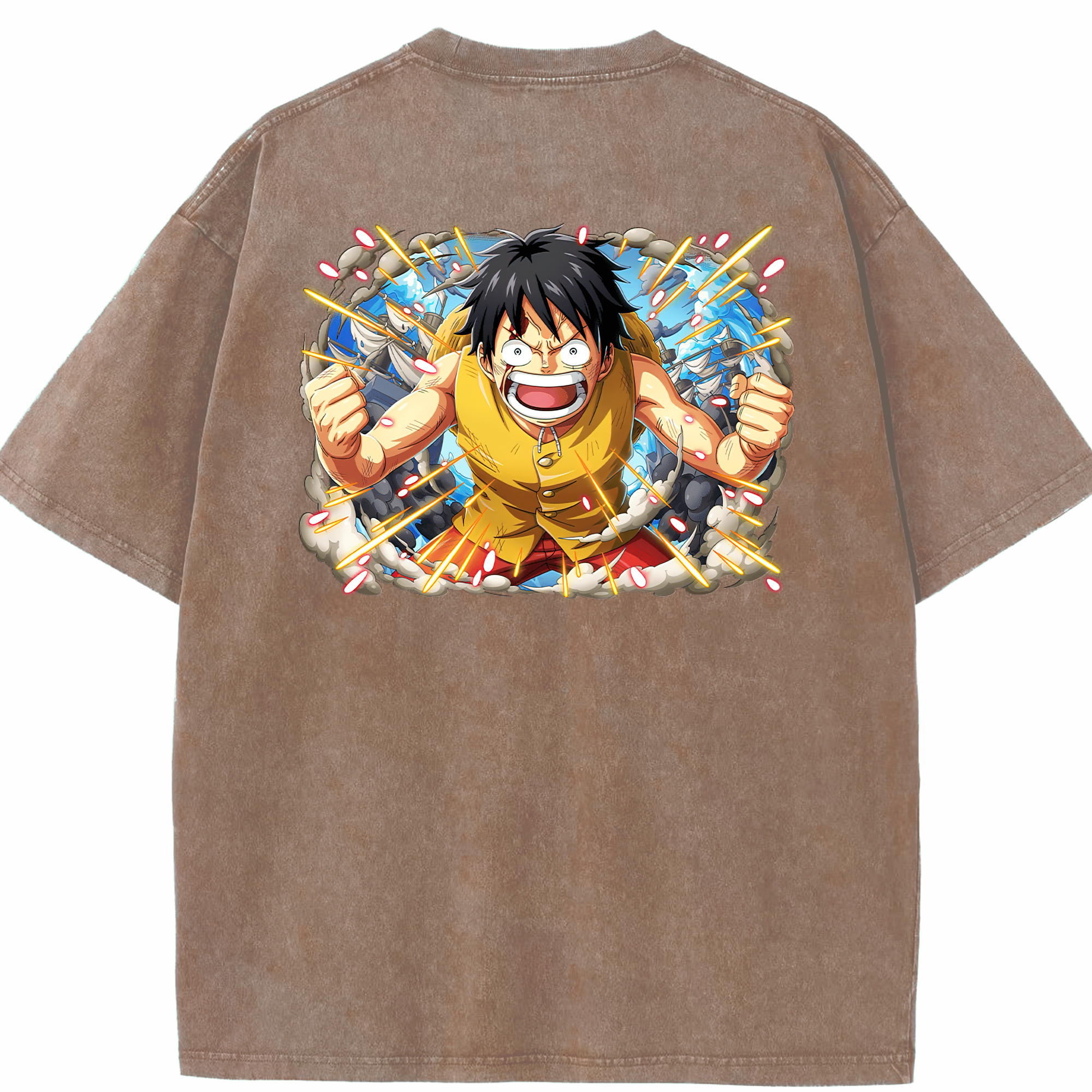 ワンピース モンキー・D・ルフィ ONE PIECE Monkey D. Luffy 綿100% ヴィンテージ風 半袖Tシャツ（背面プリント）