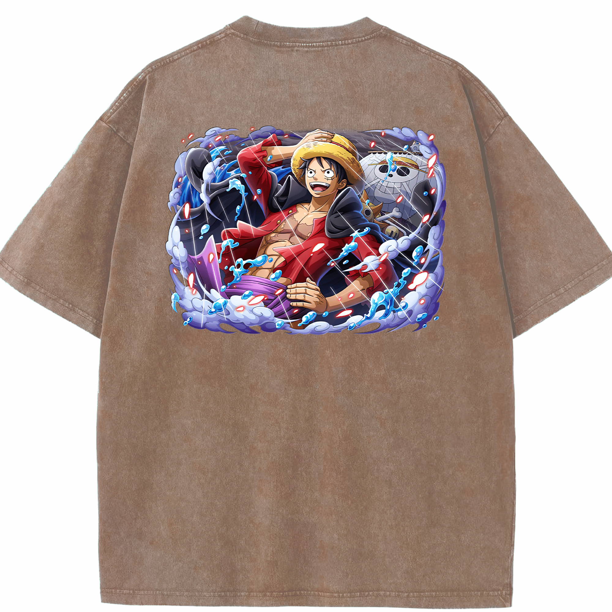 ワンピース モンキー・D・ルフィ ONE PIECE Monkey D. Luffy 綿100% ヴィンテージ風 半袖Tシャツ（背面プリント）