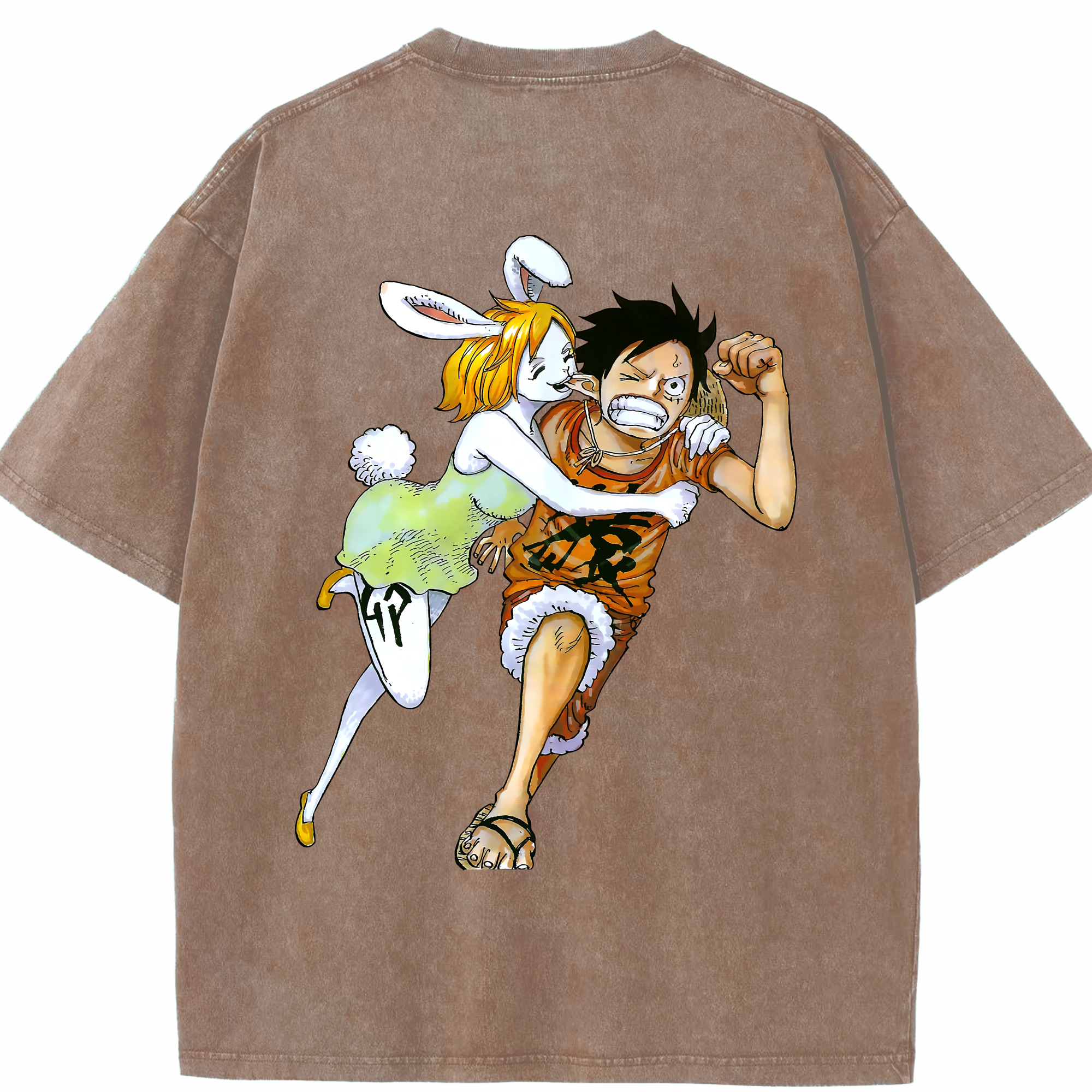 ワンピース モンキー・D・ルフィ ONE PIECE Monkey D. Luffy 綿100% ヴィンテージ風 半袖Tシャツ（背面プリント）