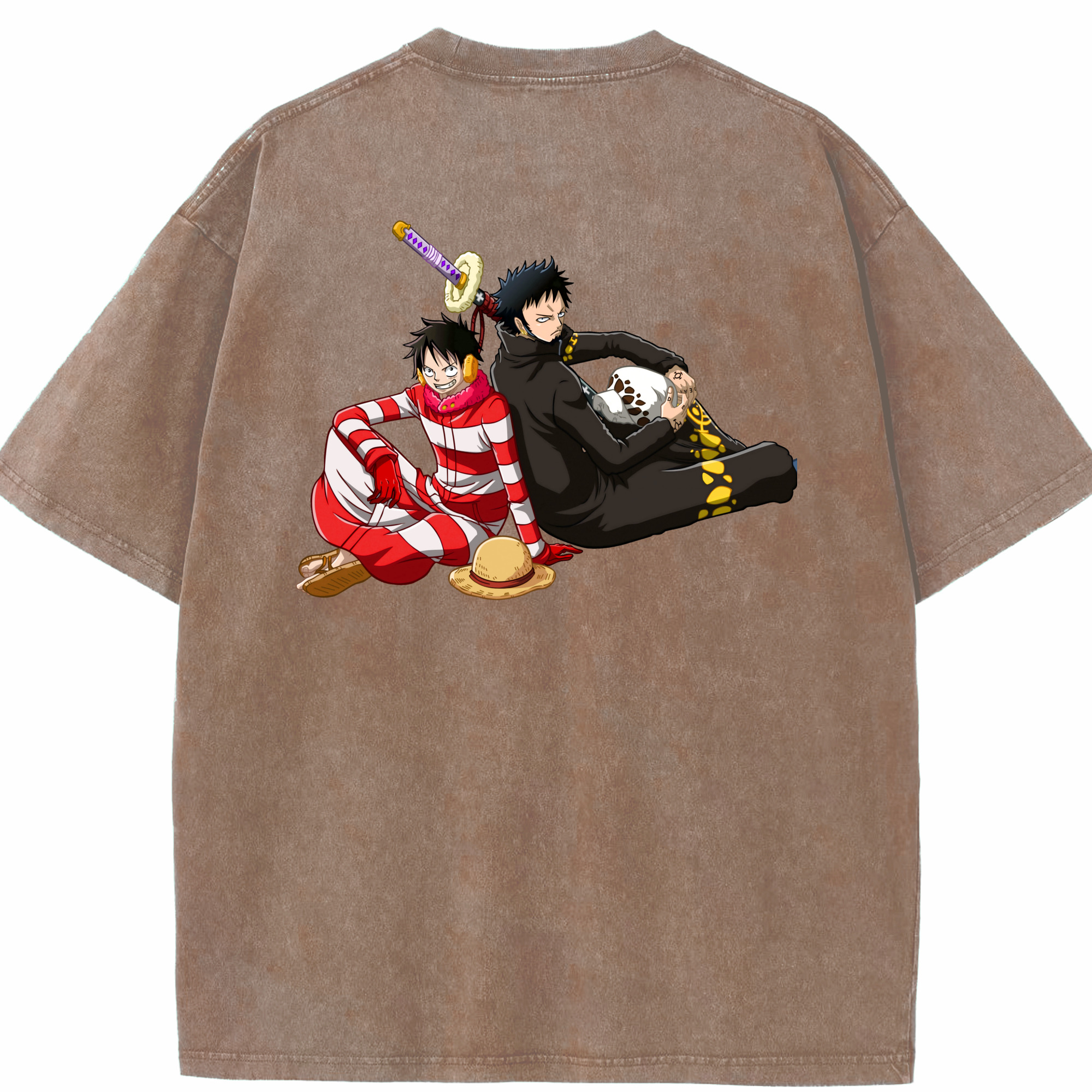 ワンピース モンキー・D・ルフィ ONE PIECE Monkey D. Luffy 綿100% ヴィンテージ風 半袖Tシャツ（背面プリント）
