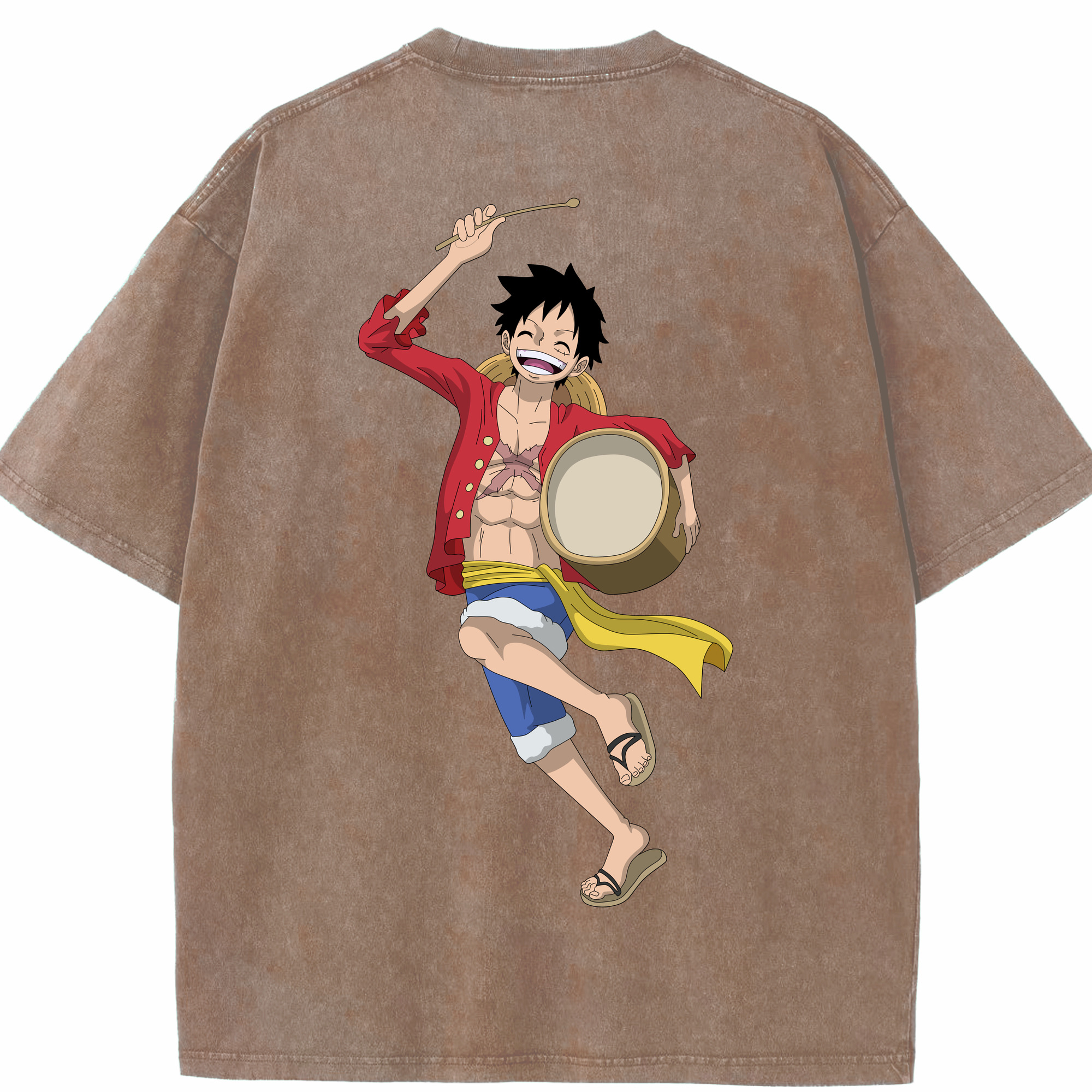 ワンピース モンキー・D・ルフィ ONE PIECE Monkey D. Luffy 綿100% ヴィンテージ風 半袖Tシャツ（背面プリント）