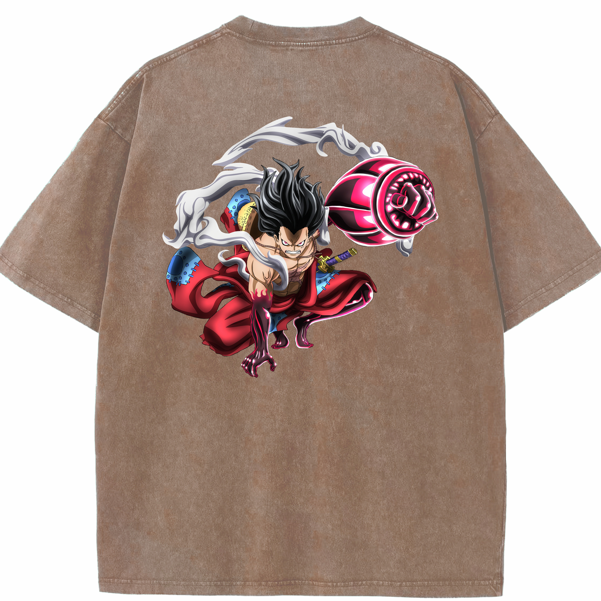 ワンピース モンキー・D・ルフィ ONE PIECE Monkey D. Luffy 綿100% ヴィンテージ風 半袖Tシャツ（背面プリント）
