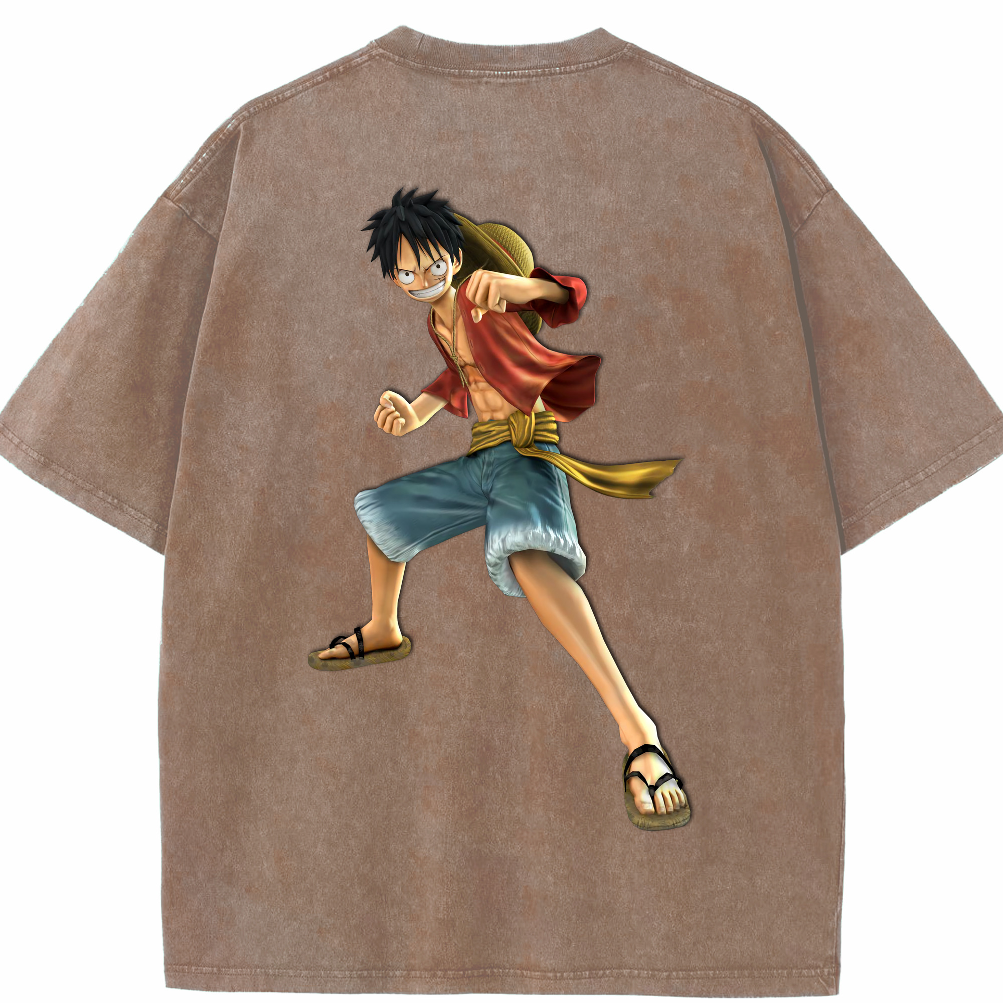 ワンピース モンキー・D・ルフィ ONE PIECE Monkey D. Luffy 綿100% ヴィンテージ風 半袖Tシャツ（背面プリント）