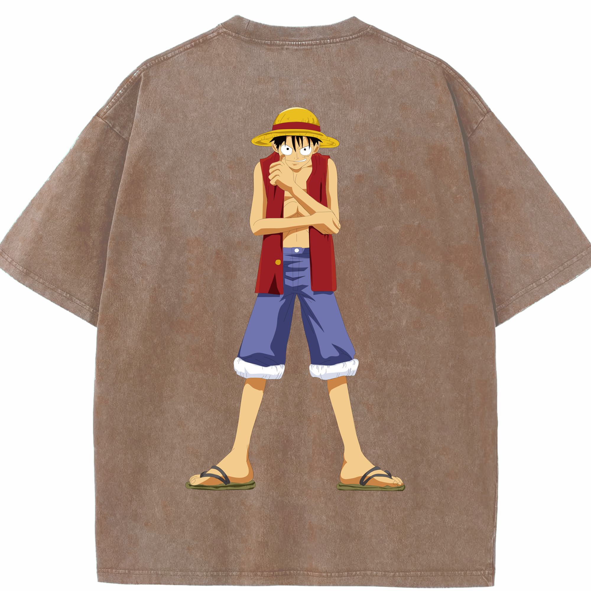 ワンピース モンキー・D・ルフィ ONE PIECE Monkey D. Luffy 綿100% ヴィンテージ風 半袖Tシャツ（背面プリント）