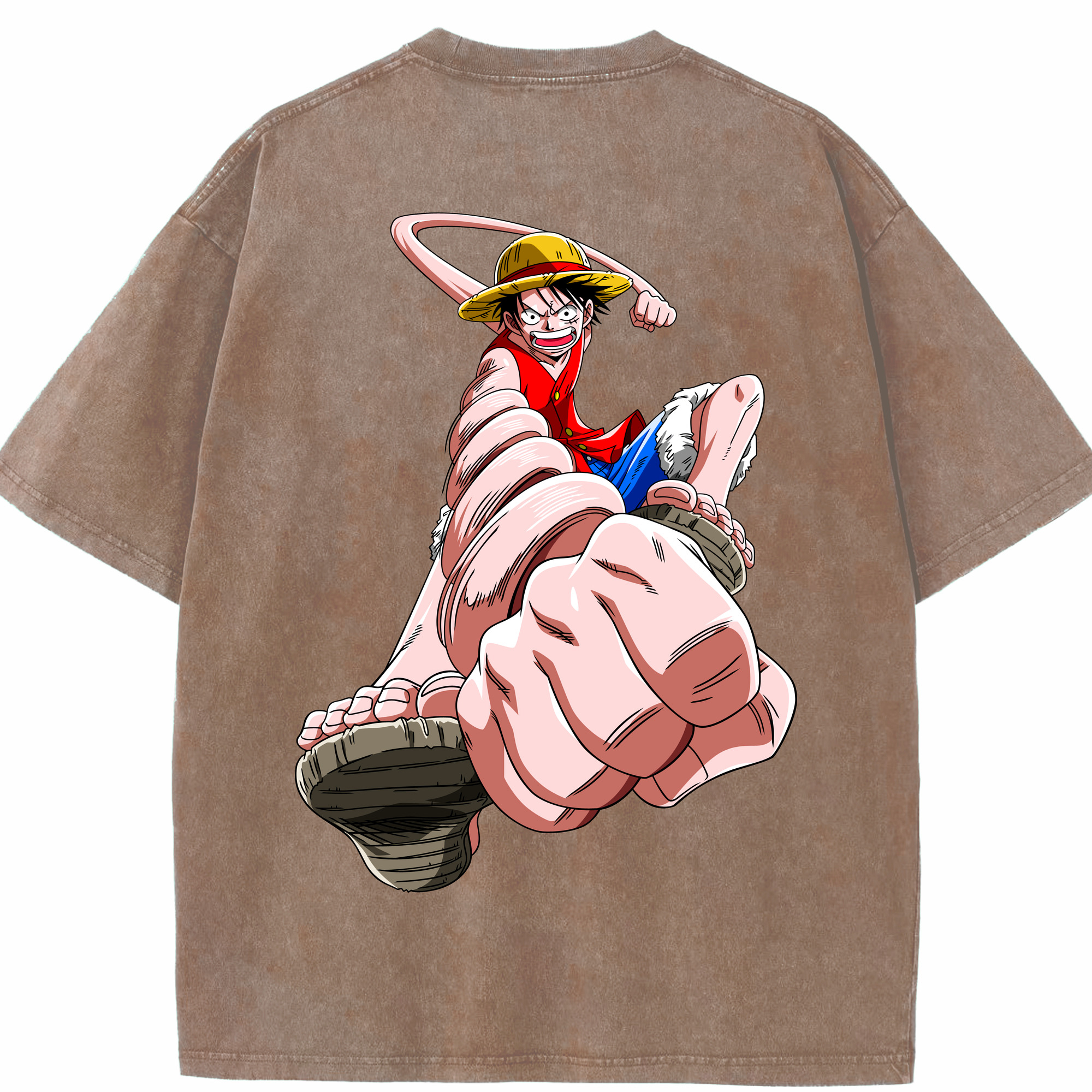 ワンピース モンキー・D・ルフィ ONE PIECE Monkey D. Luffy 綿100% ヴィンテージ風 半袖Tシャツ（背面プリント）