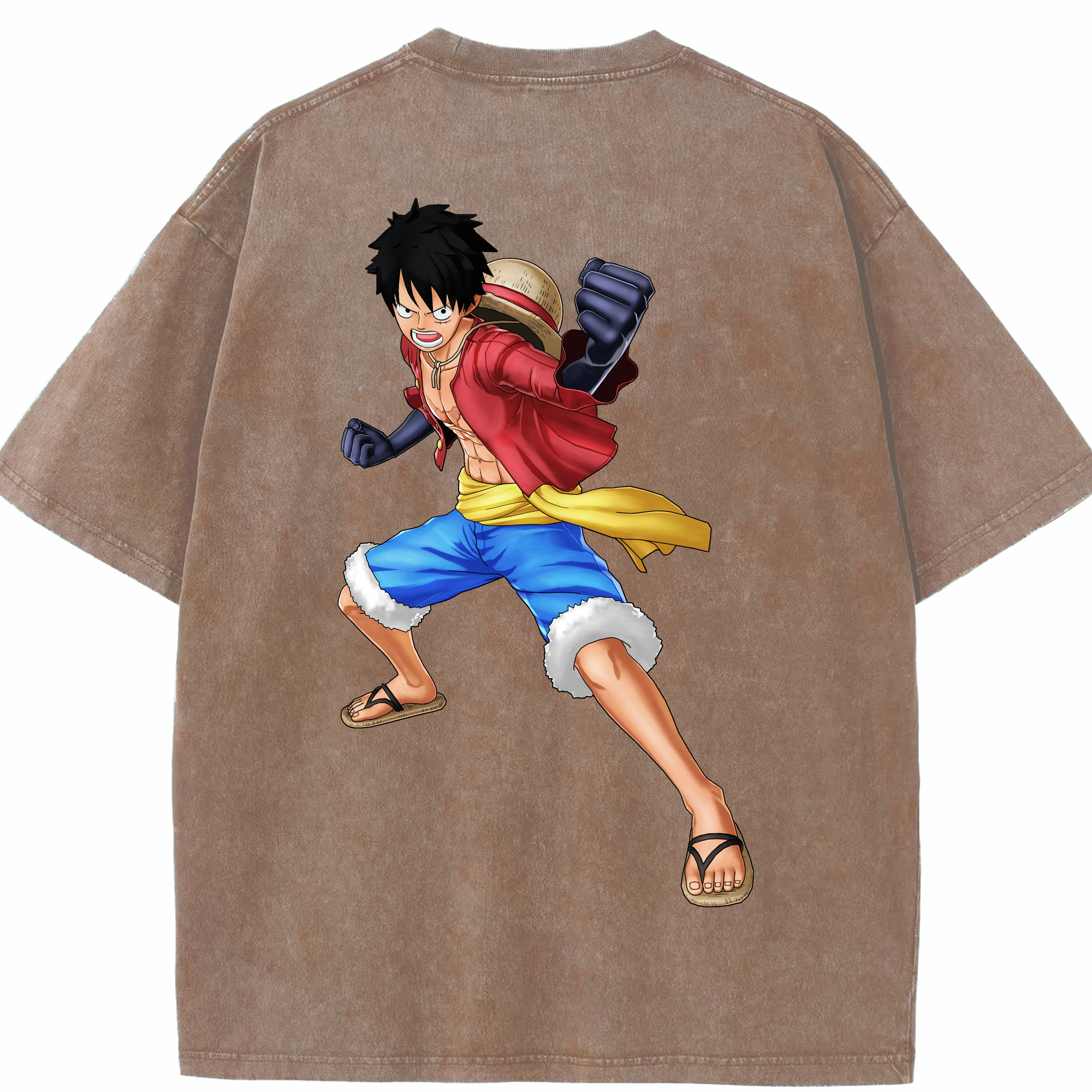 ワンピース モンキー・D・ルフィ ONE PIECE Monkey D. Luffy 綿100% ヴィンテージ風 半袖Tシャツ（背面プリント）