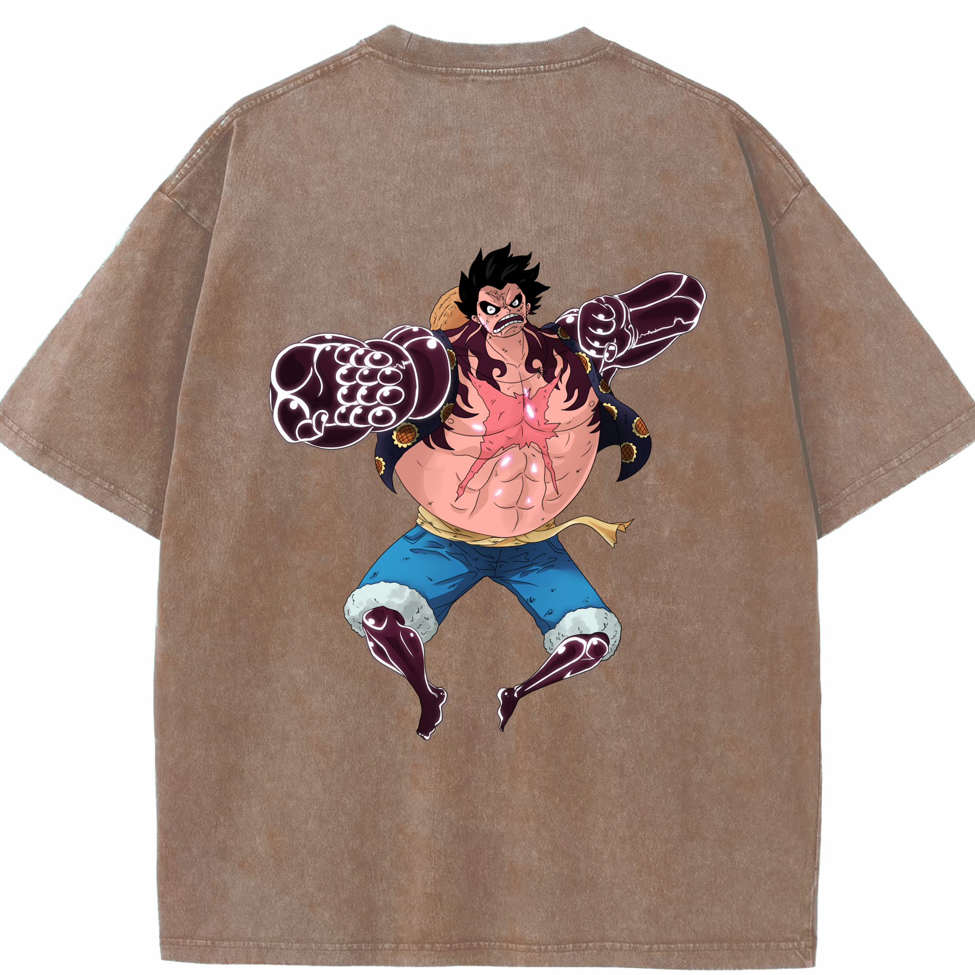 ワンピース モンキー・D・ルフィ ONE PIECE Monkey D. Luffy 綿100% ヴィンテージ風 半袖Tシャツ（背面プリント）