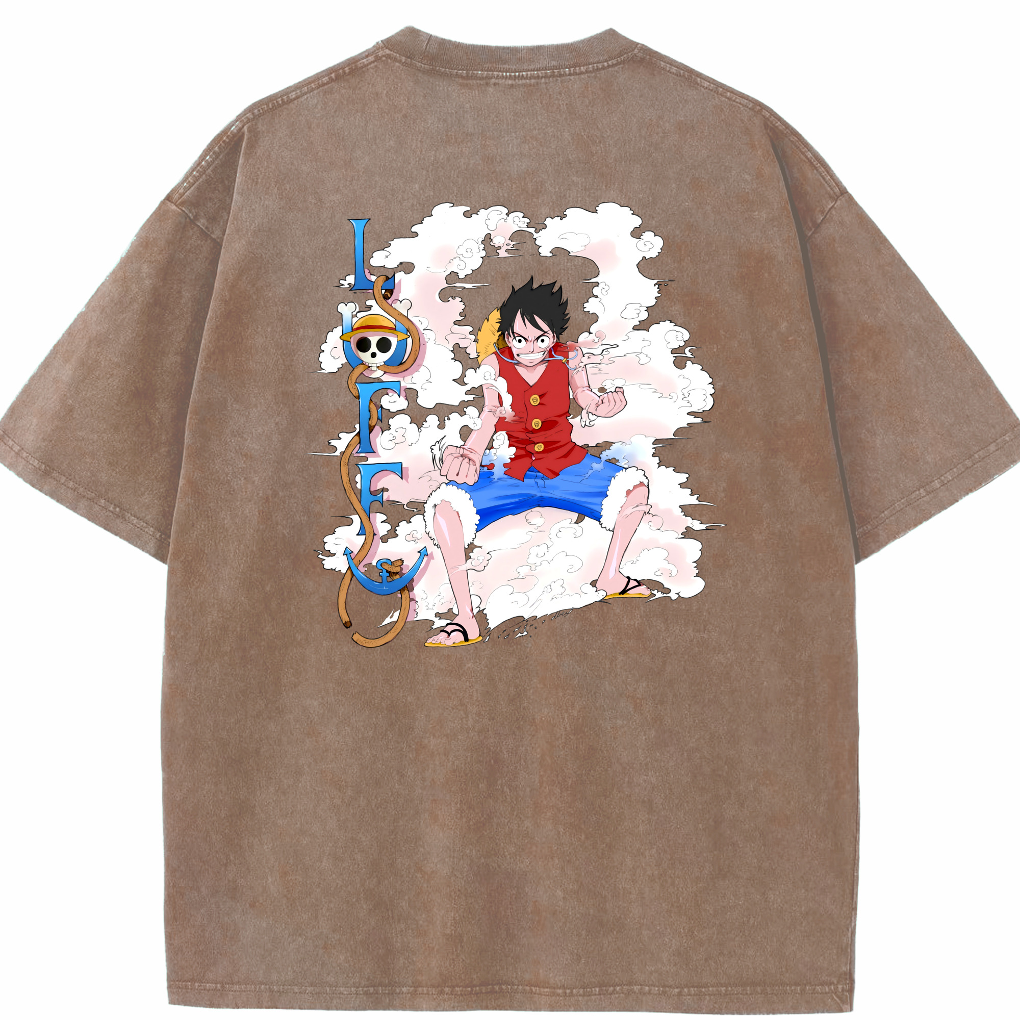 ワンピース モンキー・D・ルフィ ONE PIECE Monkey D. Luffy 綿100% ヴィンテージ風 半袖Tシャツ（背面プリント）