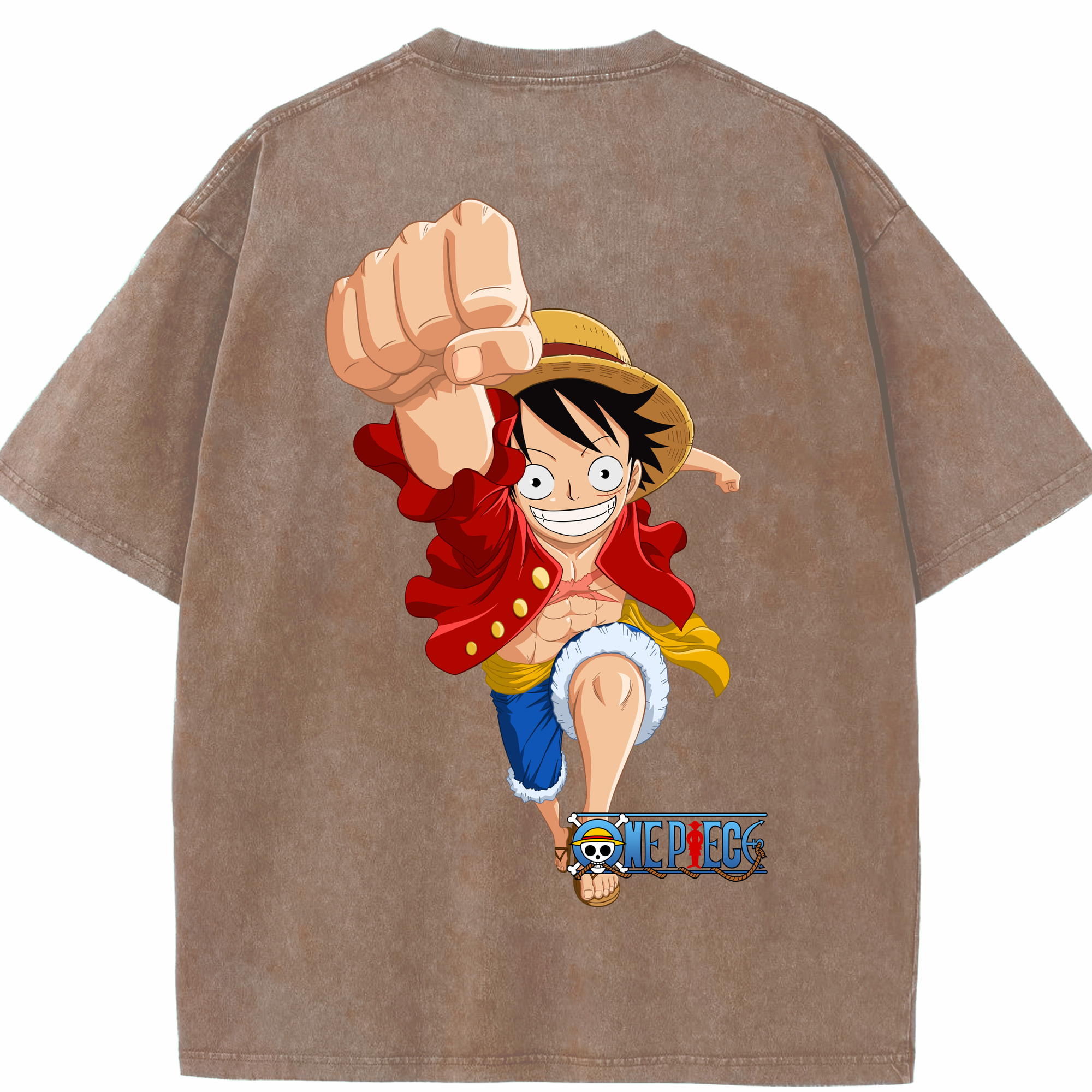 ワンピース モンキー・D・ルフィ ONE PIECE Monkey D. Luffy 綿100% ヴィンテージ風 半袖Tシャツ（背面プリント）