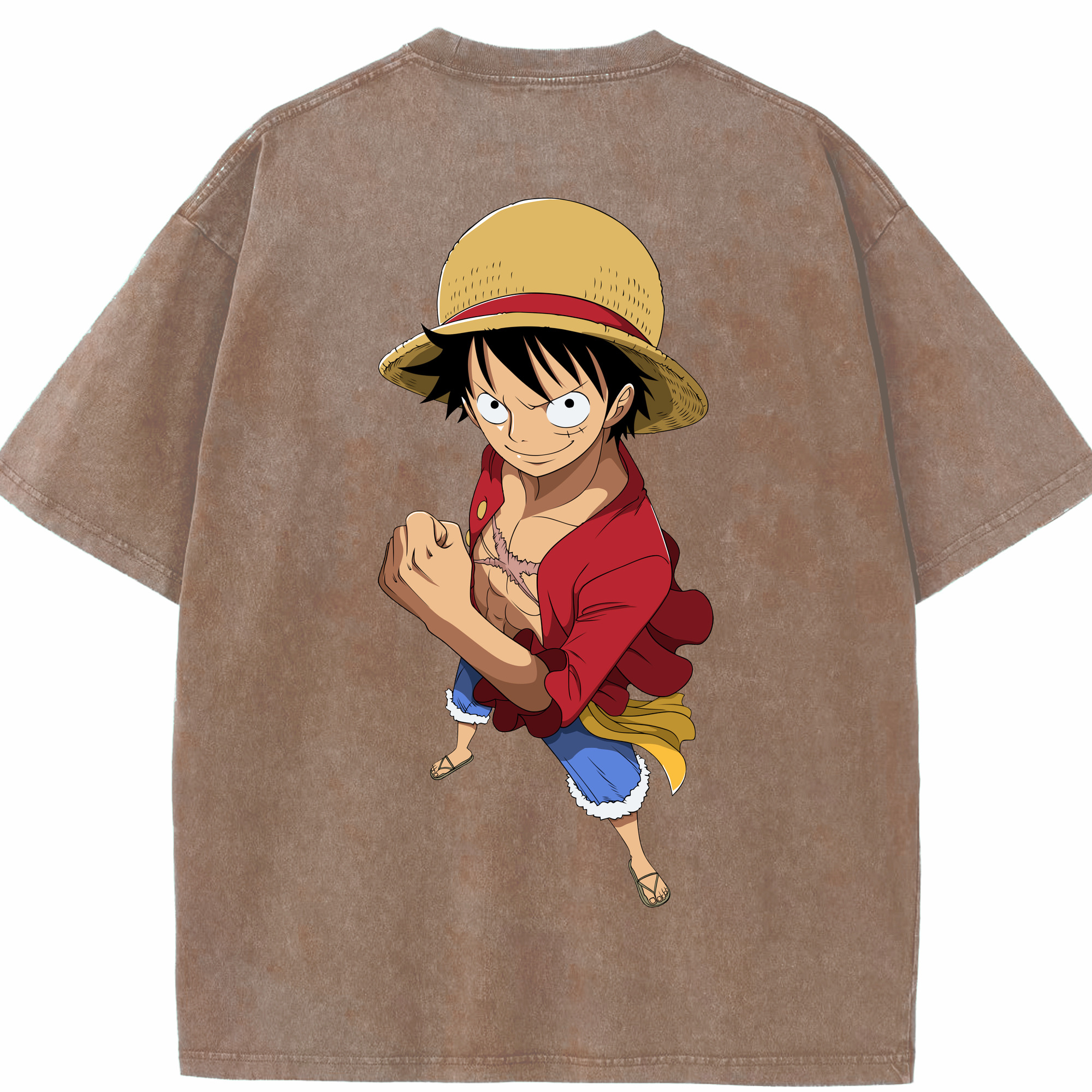 ワンピース モンキー・D・ルフィ ONE PIECE Monkey D. Luffy 綿100% ヴィンテージ風 半袖Tシャツ（背面プリント）