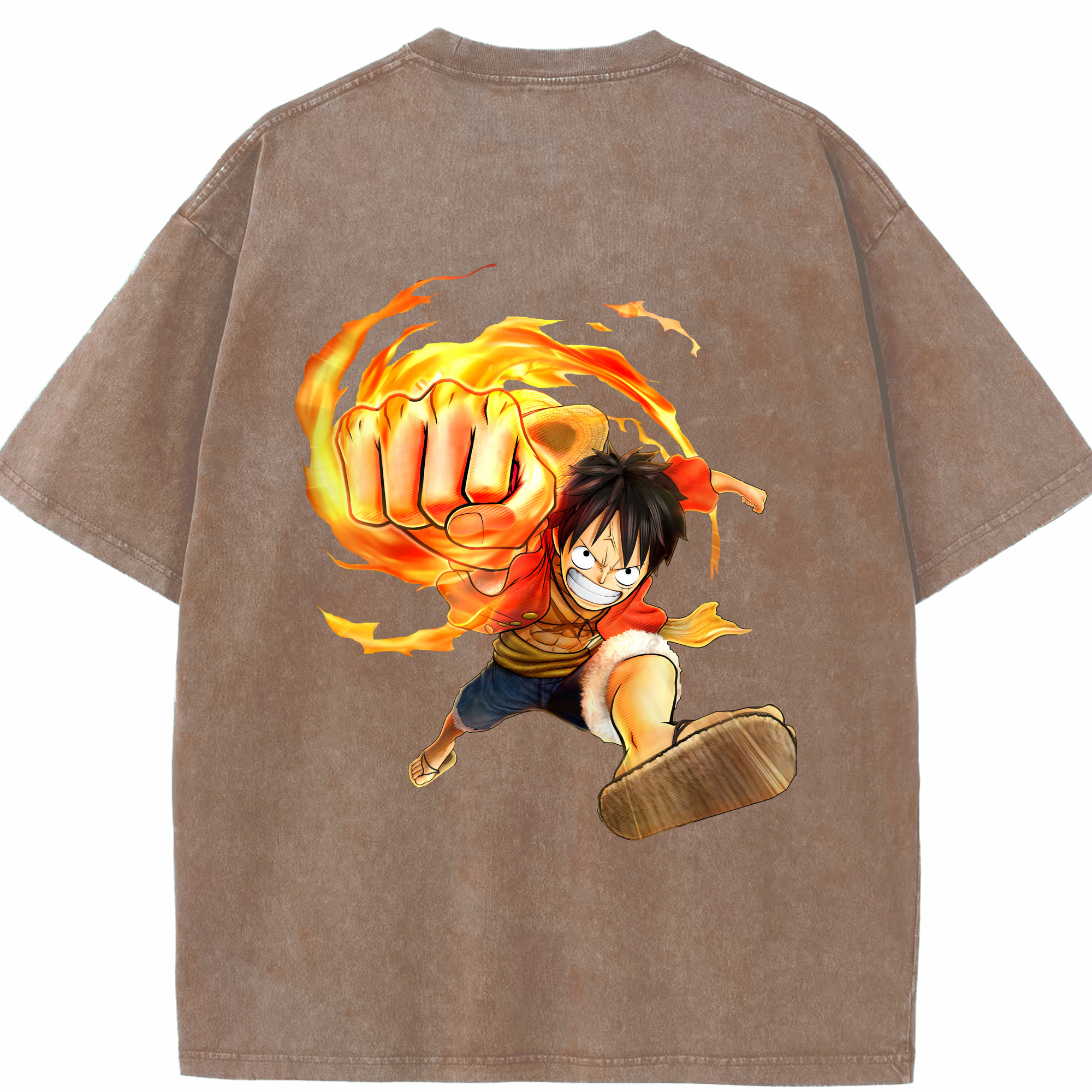 ワンピース モンキー・D・ルフィ ONE PIECE Monkey D. Luffy 綿100% ヴィンテージ風 半袖Tシャツ（背面プリント）