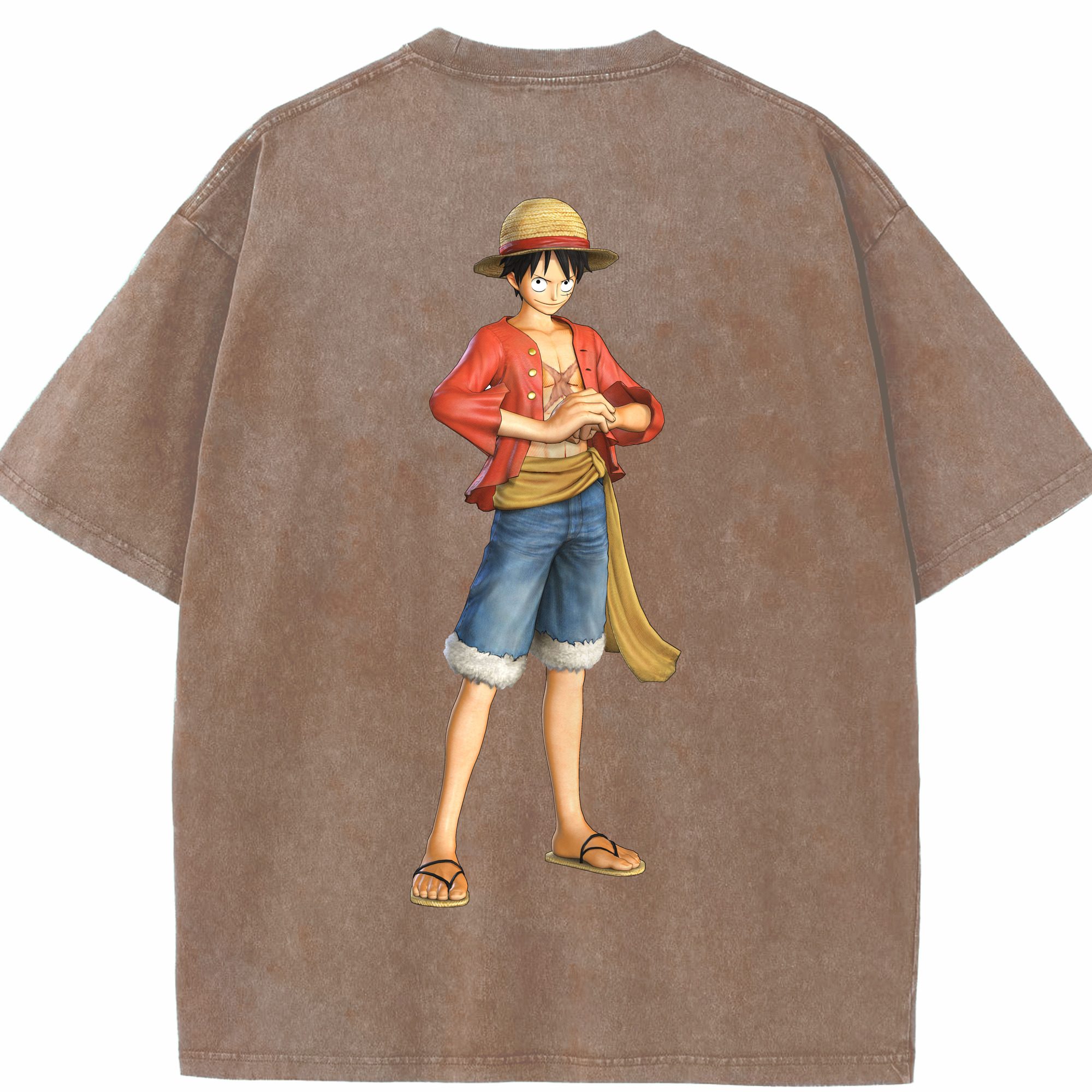 ワンピース モンキー・D・ルフィ ONE PIECE Monkey D. Luffy 綿100% ヴィンテージ風 半袖Tシャツ（背面プリント）