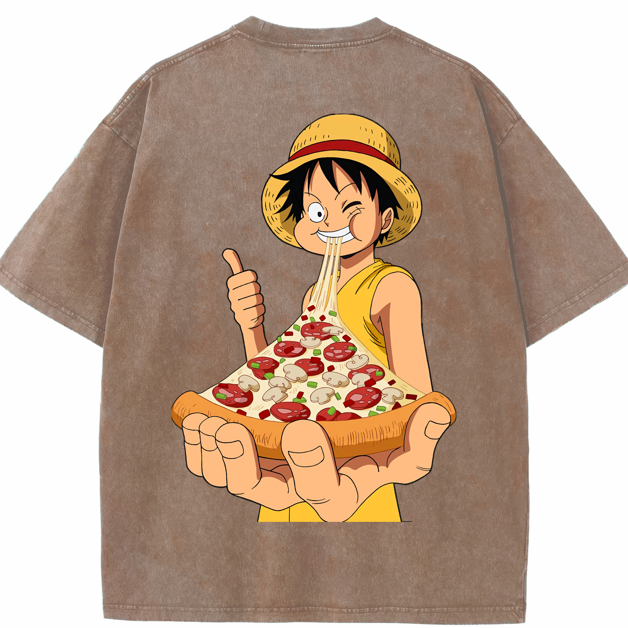 ワンピース モンキー・D・ルフィ ONE PIECE Monkey D. Luffy 綿100% ヴィンテージ風 半袖Tシャツ（背面プリント）