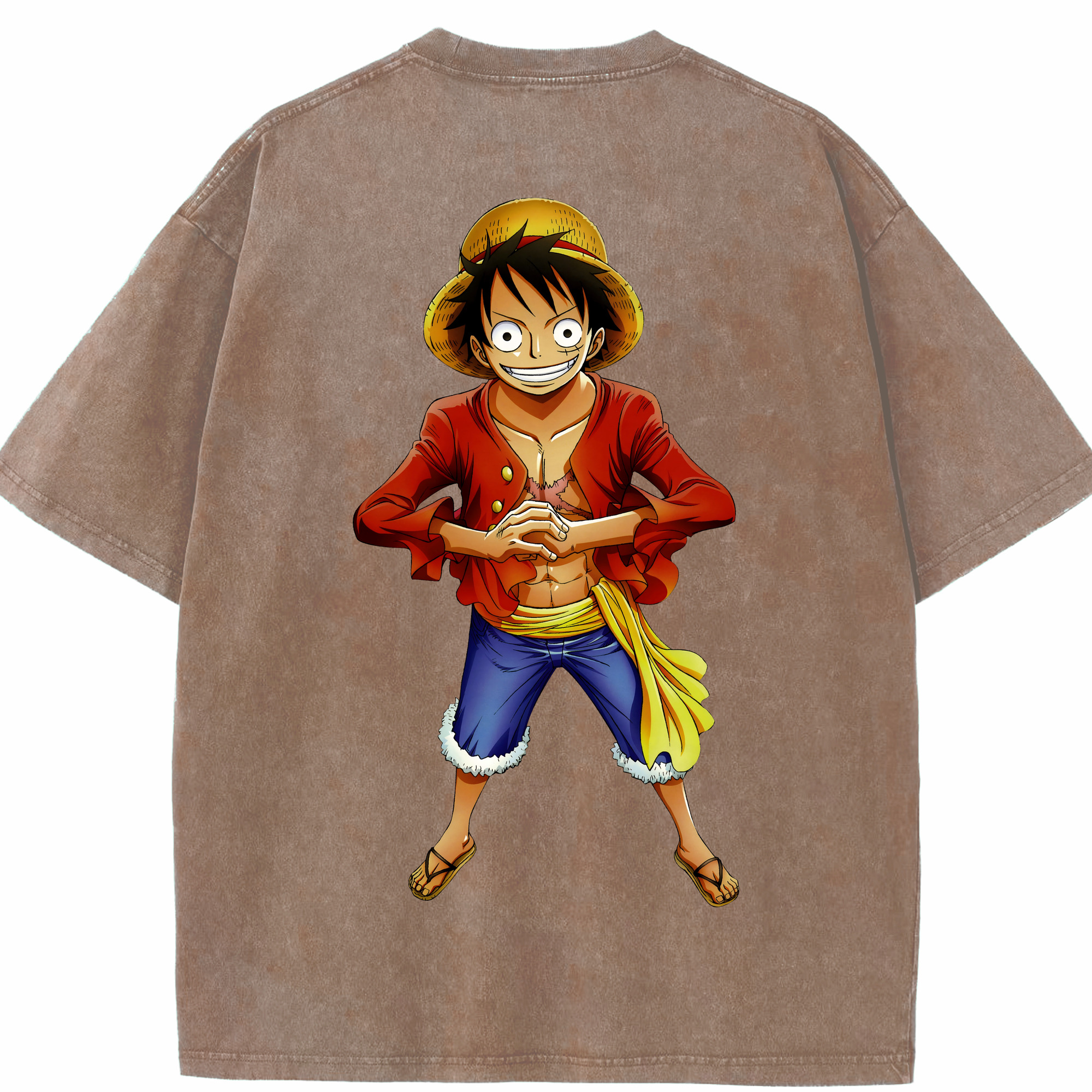 ワンピース モンキー・D・ルフィ ONE PIECE Monkey D. Luffy 綿100% ヴィンテージ風 半袖Tシャツ（背面プリント）