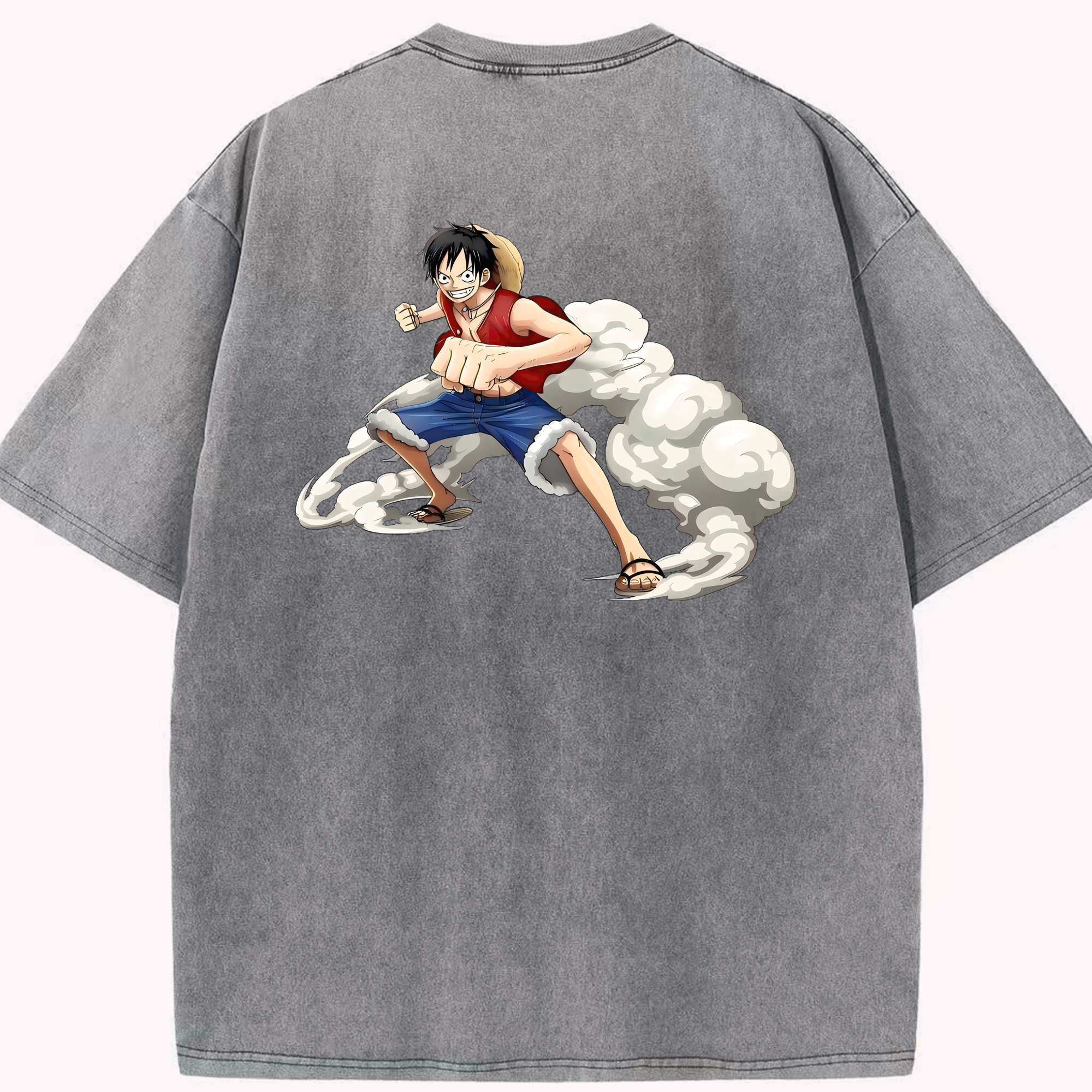ワンピース モンキー・D・ルフィ ONE PIECE Monkey D. Luffy 綿100% ヴィンテージ風 半袖Tシャツ（背面プリント）