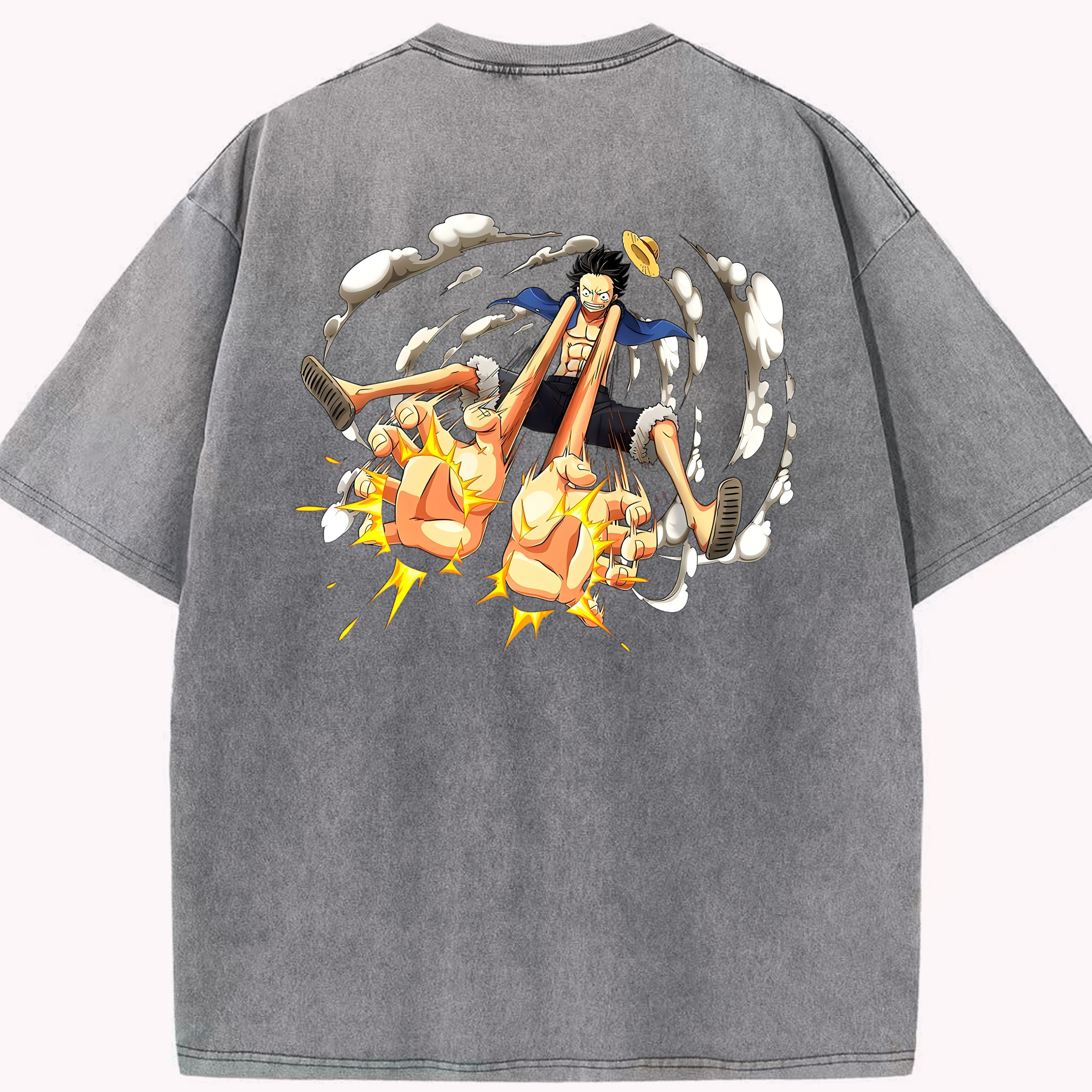 ワンピース モンキー・D・ルフィ ONE PIECE Monkey D. Luffy 綿100% ヴィンテージ風 半袖Tシャツ（背面プリント）