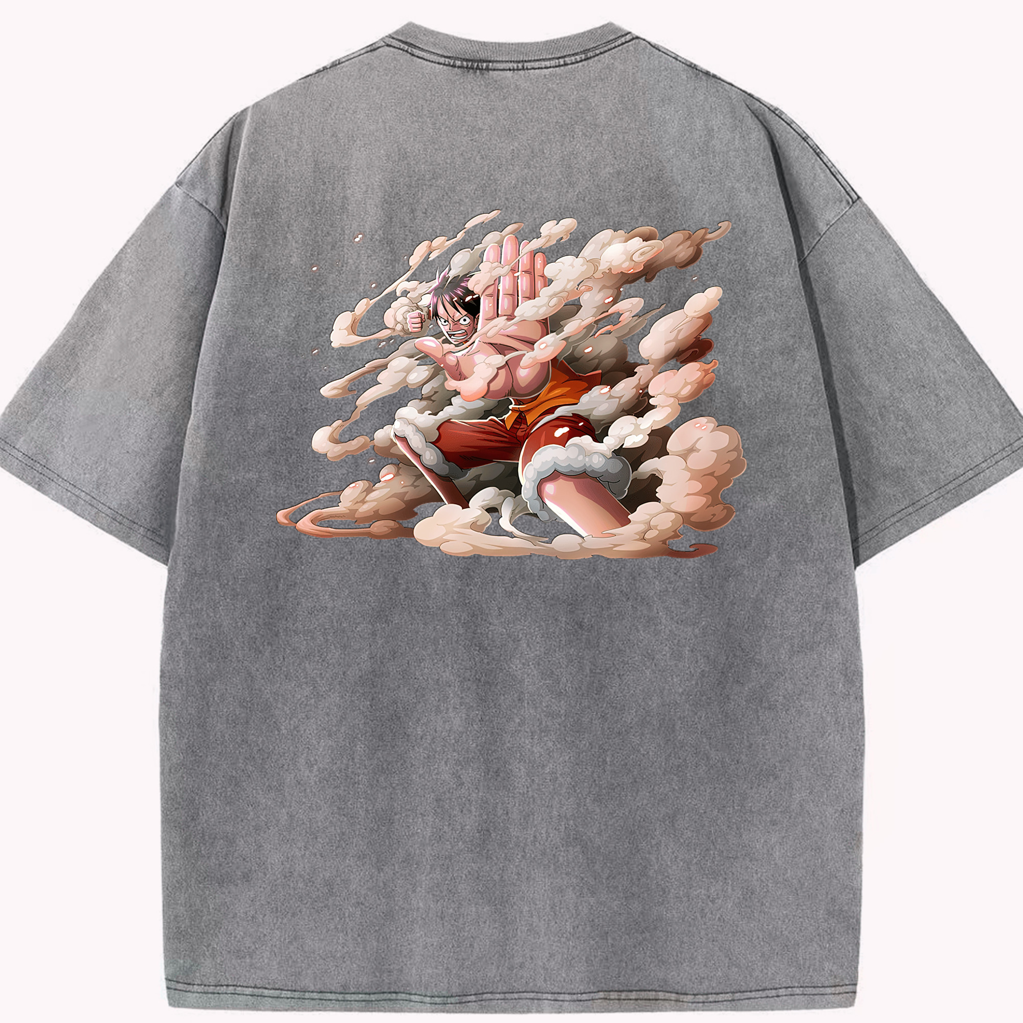ワンピース モンキー・D・ルフィ ONE PIECE Monkey D. Luffy 綿100% ヴィンテージ風 半袖Tシャツ（背面プリント）