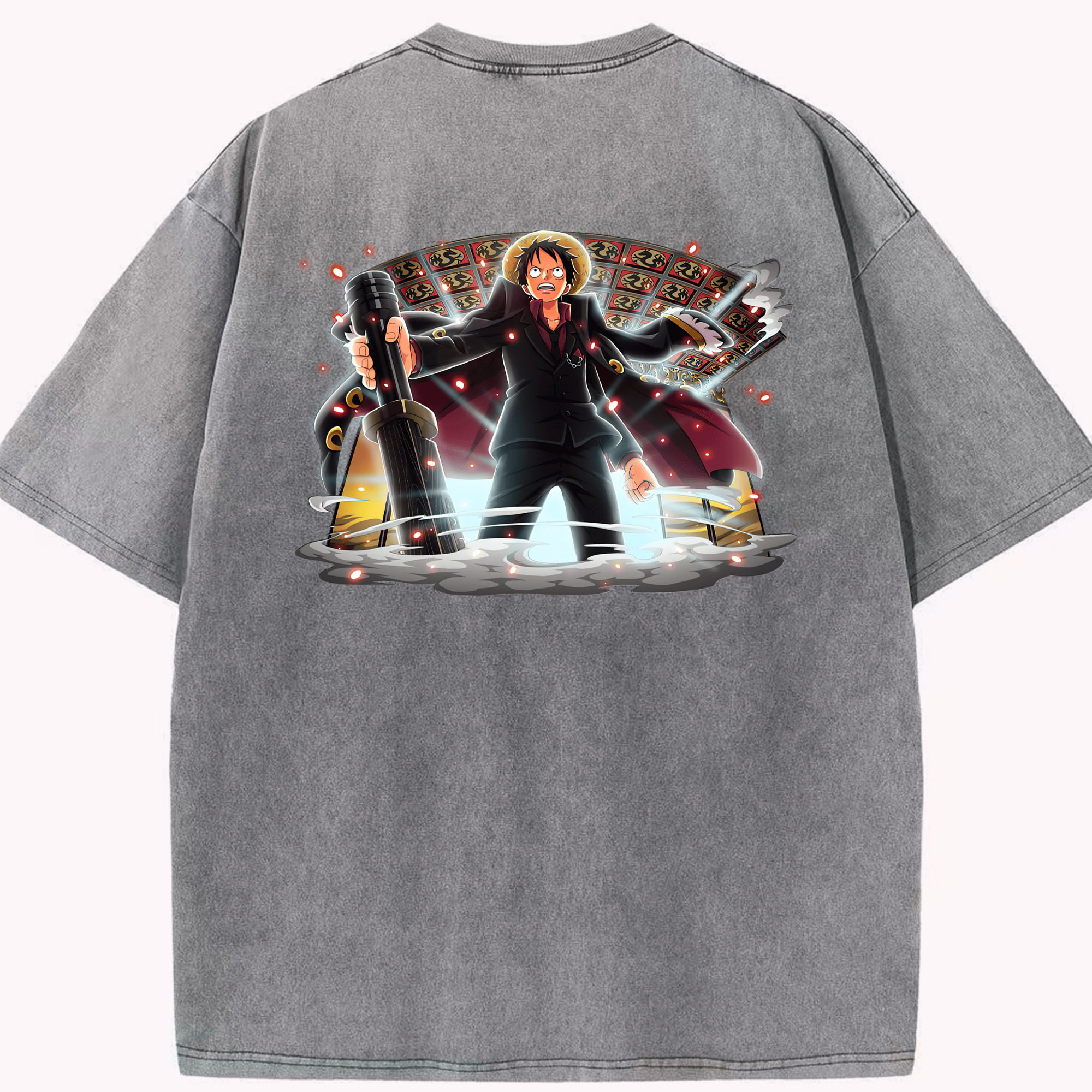 ワンピース モンキー・D・ルフィ ONE PIECE Monkey D. Luffy 綿100% ヴィンテージ風 半袖Tシャツ（背面プリント）