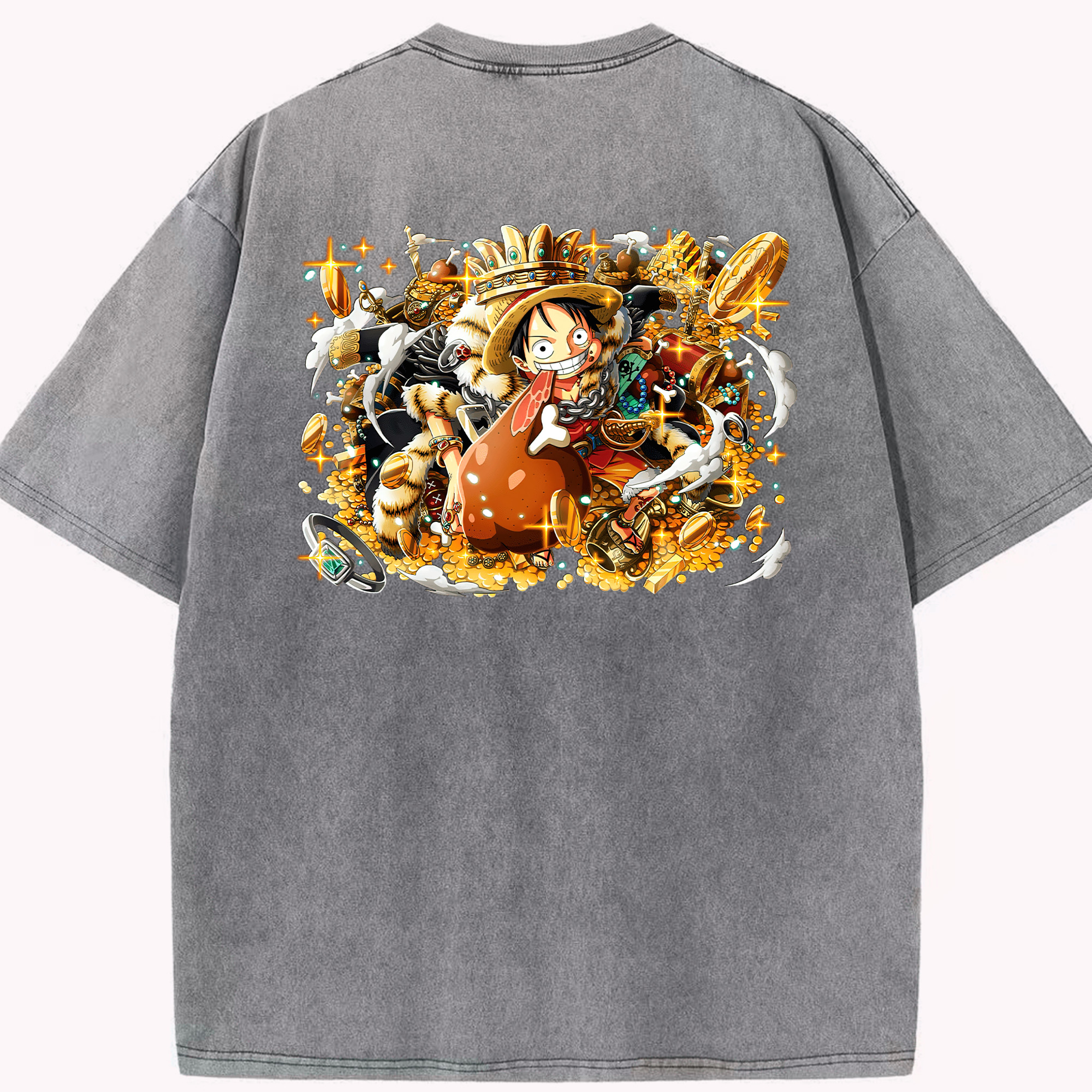 ワンピース モンキー・D・ルフィ ONE PIECE Monkey D. Luffy 綿100% ヴィンテージ風 半袖Tシャツ（背面プリント）