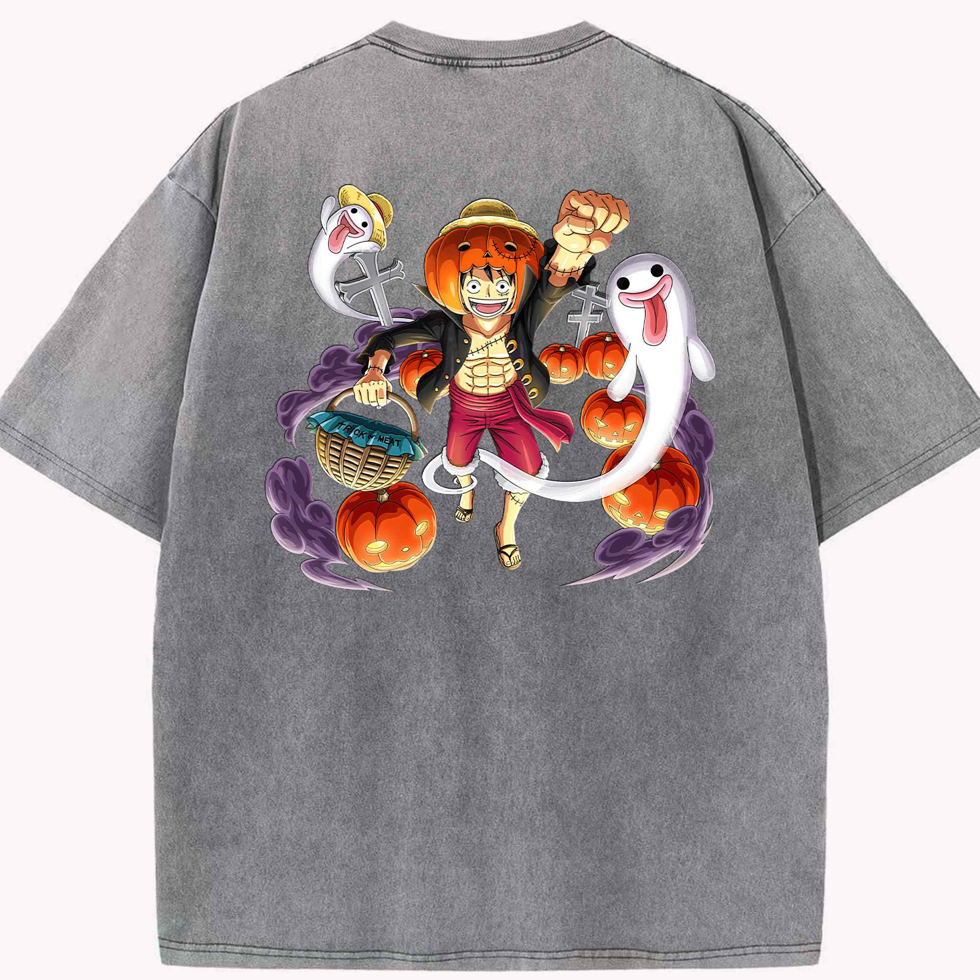 ワンピース モンキー・D・ルフィ ONE PIECE Monkey D. Luffy 綿100% ヴィンテージ風 半袖Tシャツ（背面プリント）