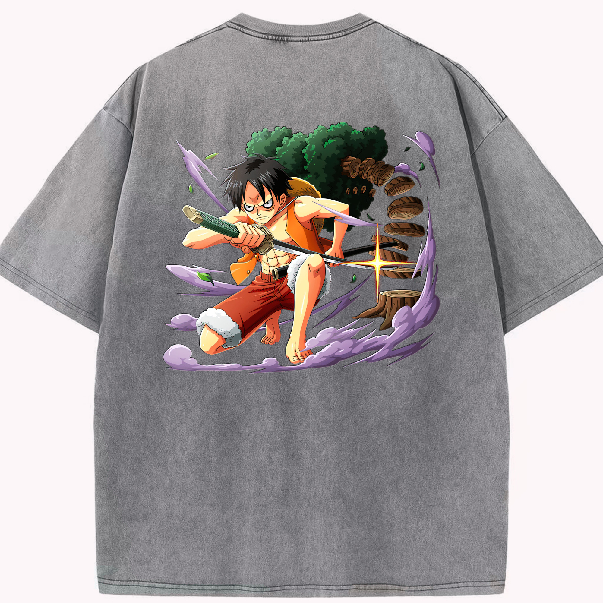 ワンピース モンキー・D・ルフィ ONE PIECE Monkey D. Luffy 綿100% ヴィンテージ風 半袖Tシャツ（背面プリント）