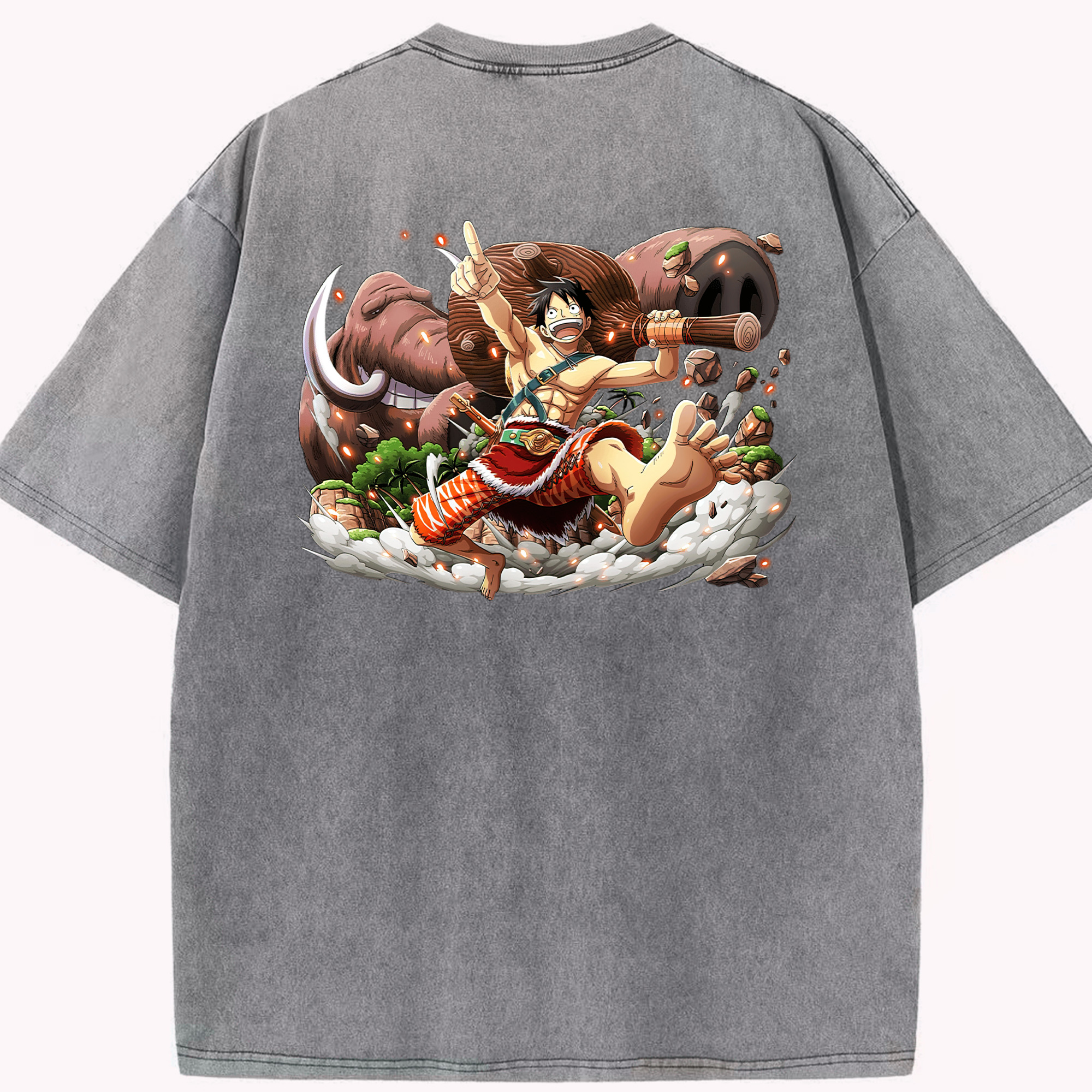 ワンピース モンキー・D・ルフィ ONE PIECE Monkey D. Luffy 綿100% ヴィンテージ風 半袖Tシャツ（背面プリント）