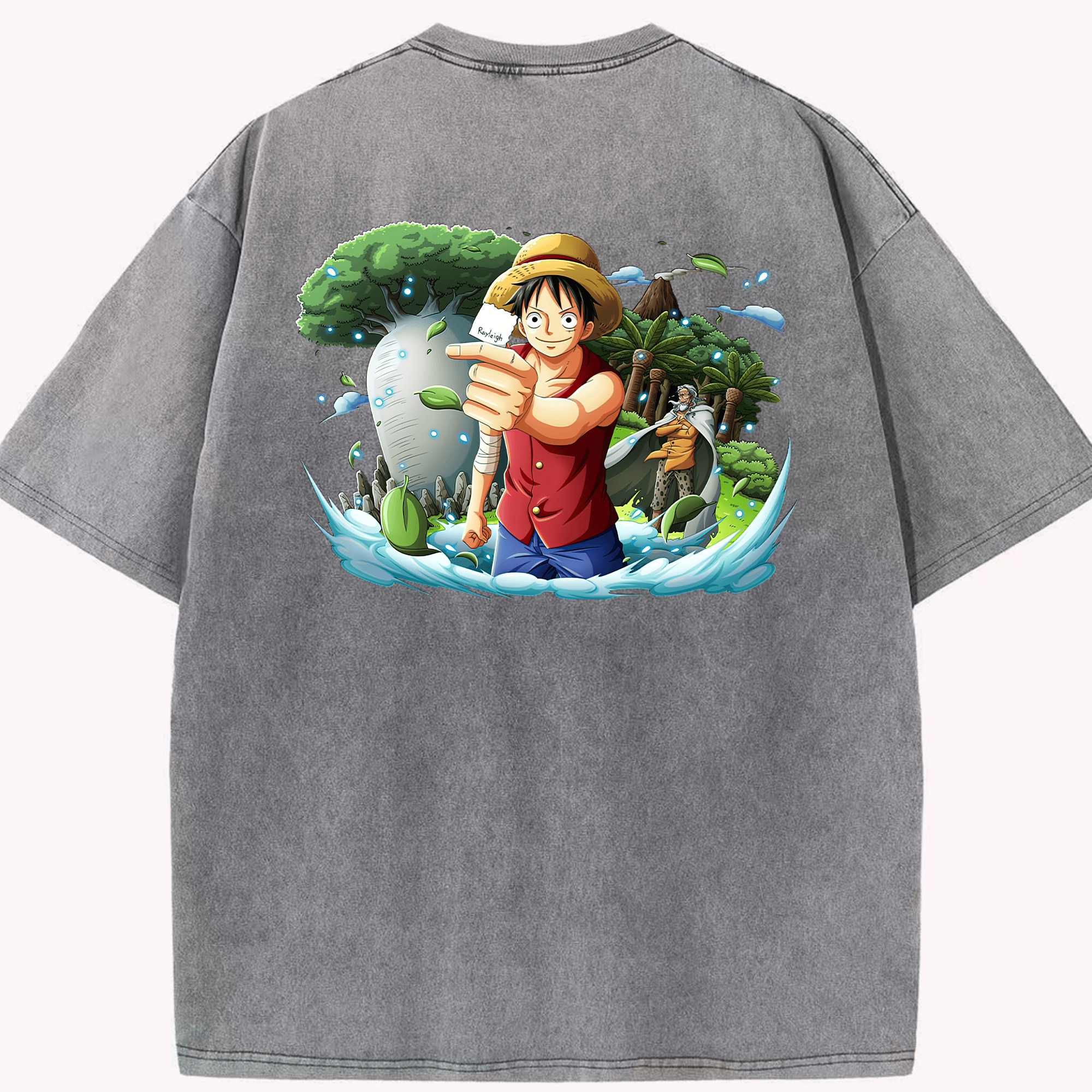 ワンピース モンキー・D・ルフィ ONE PIECE Monkey D. Luffy 綿100% ヴィンテージ風 半袖Tシャツ（背面プリント）