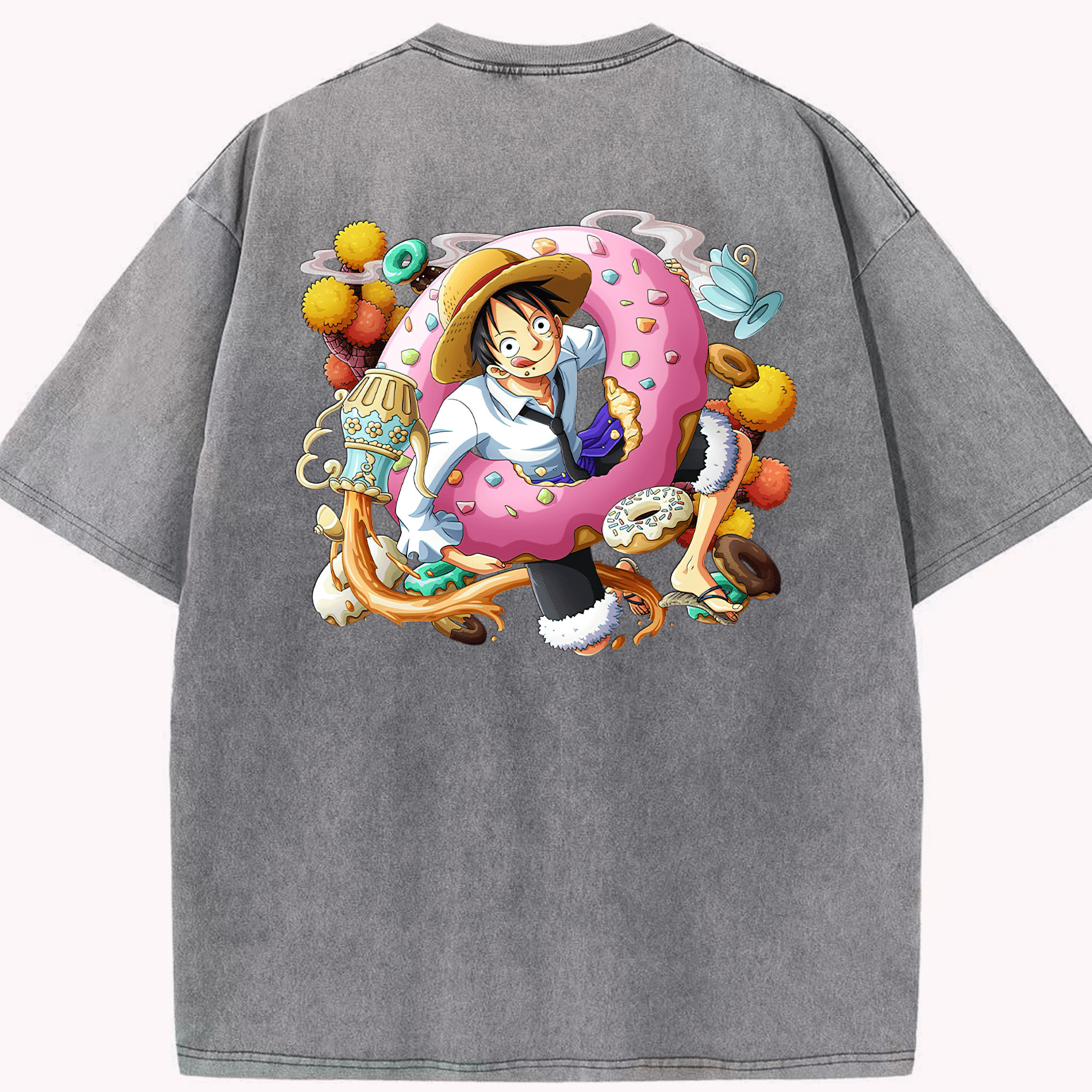 ワンピース モンキー・D・ルフィ ONE PIECE Monkey D. Luffy 綿100% ヴィンテージ風 半袖Tシャツ（背面プリント）