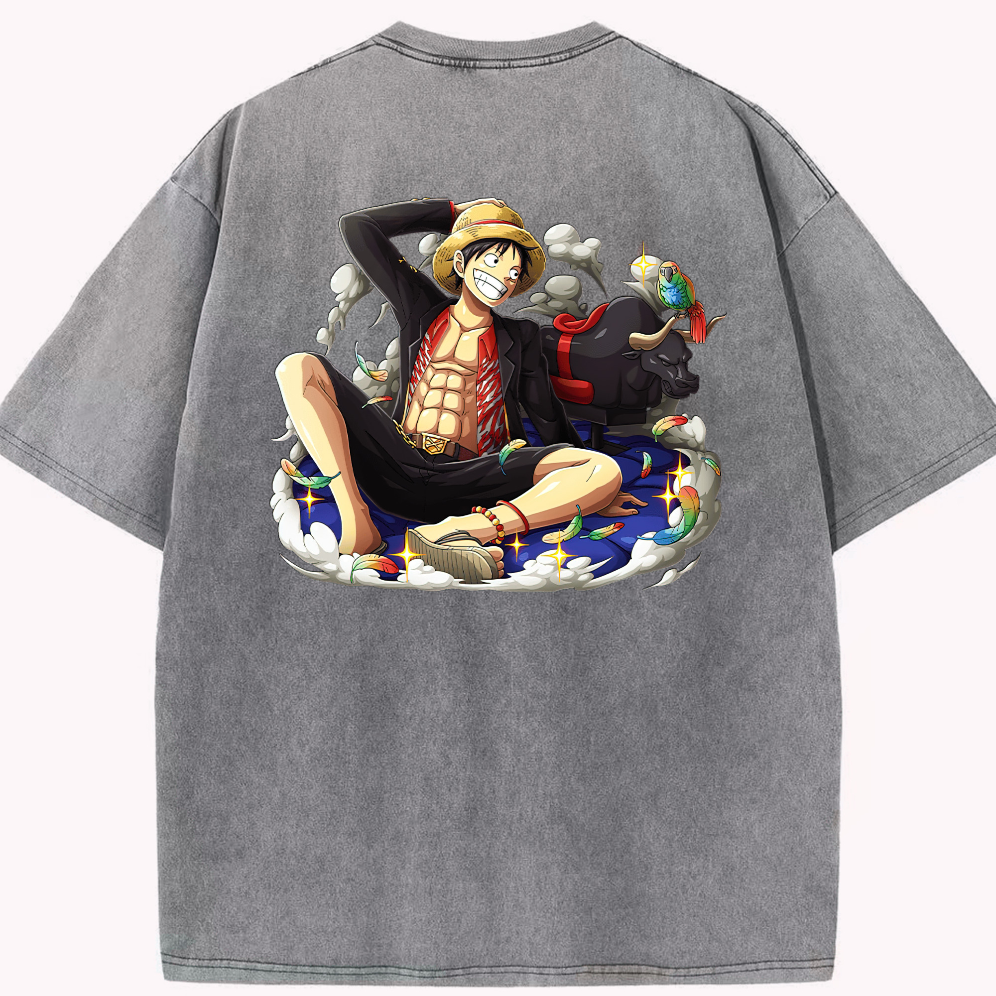 ワンピース モンキー・D・ルフィ ONE PIECE Monkey D. Luffy 綿100% ヴィンテージ風 半袖Tシャツ（背面プリント）