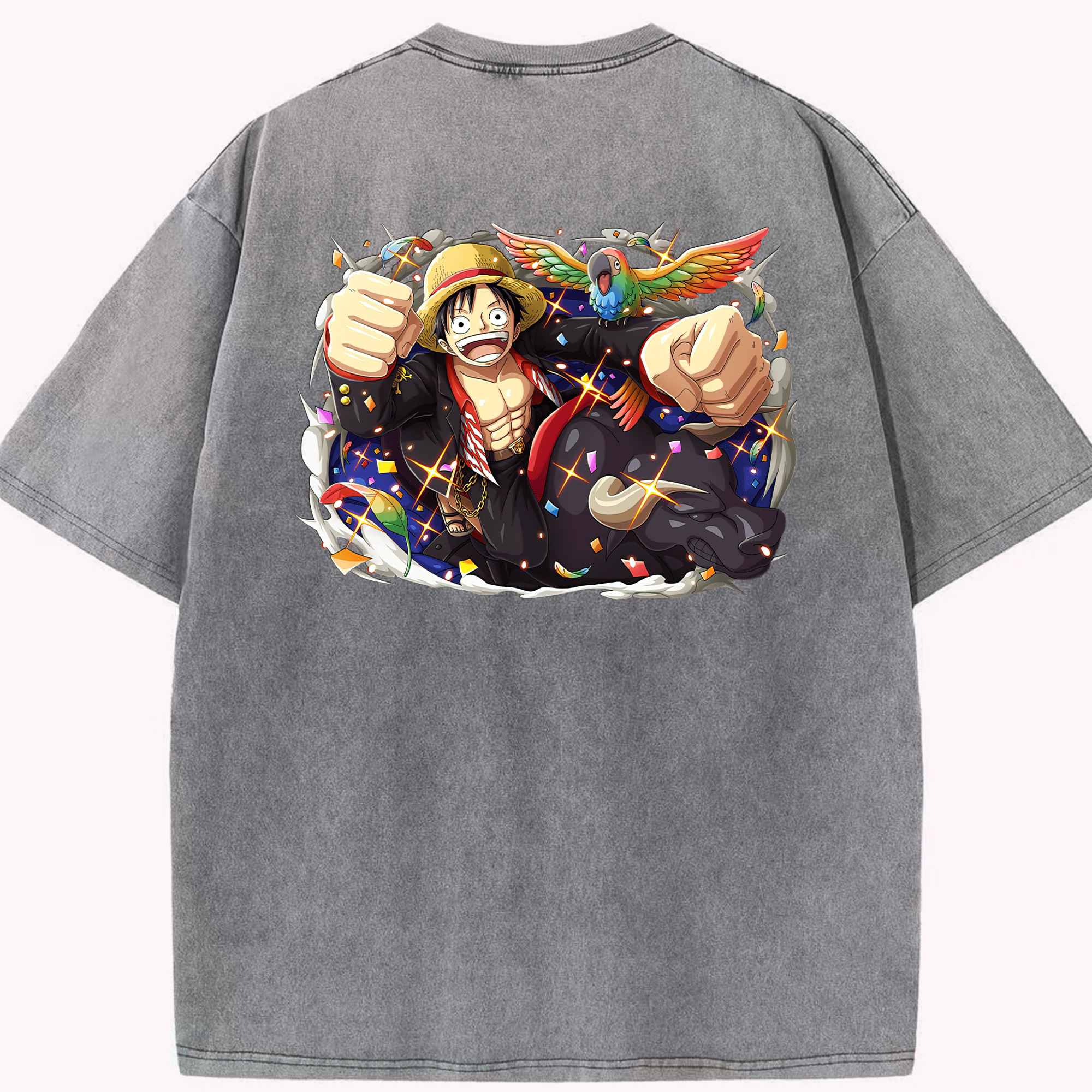 ワンピース モンキー・D・ルフィ ONE PIECE Monkey D. Luffy 綿100% ヴィンテージ風 半袖Tシャツ（背面プリント）