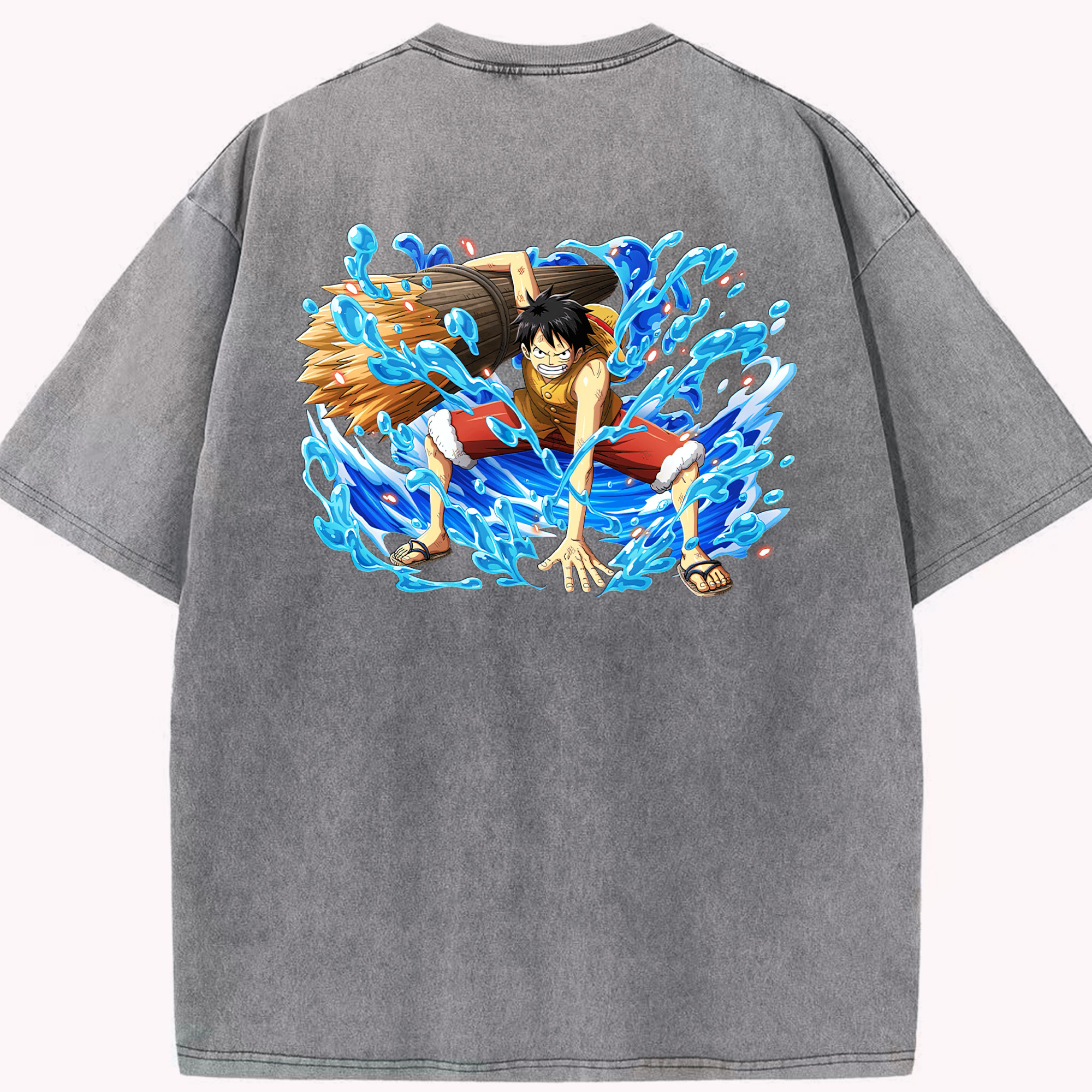 ワンピース モンキー・D・ルフィ ONE PIECE Monkey D. Luffy 綿100% ヴィンテージ風 半袖Tシャツ（背面プリント）