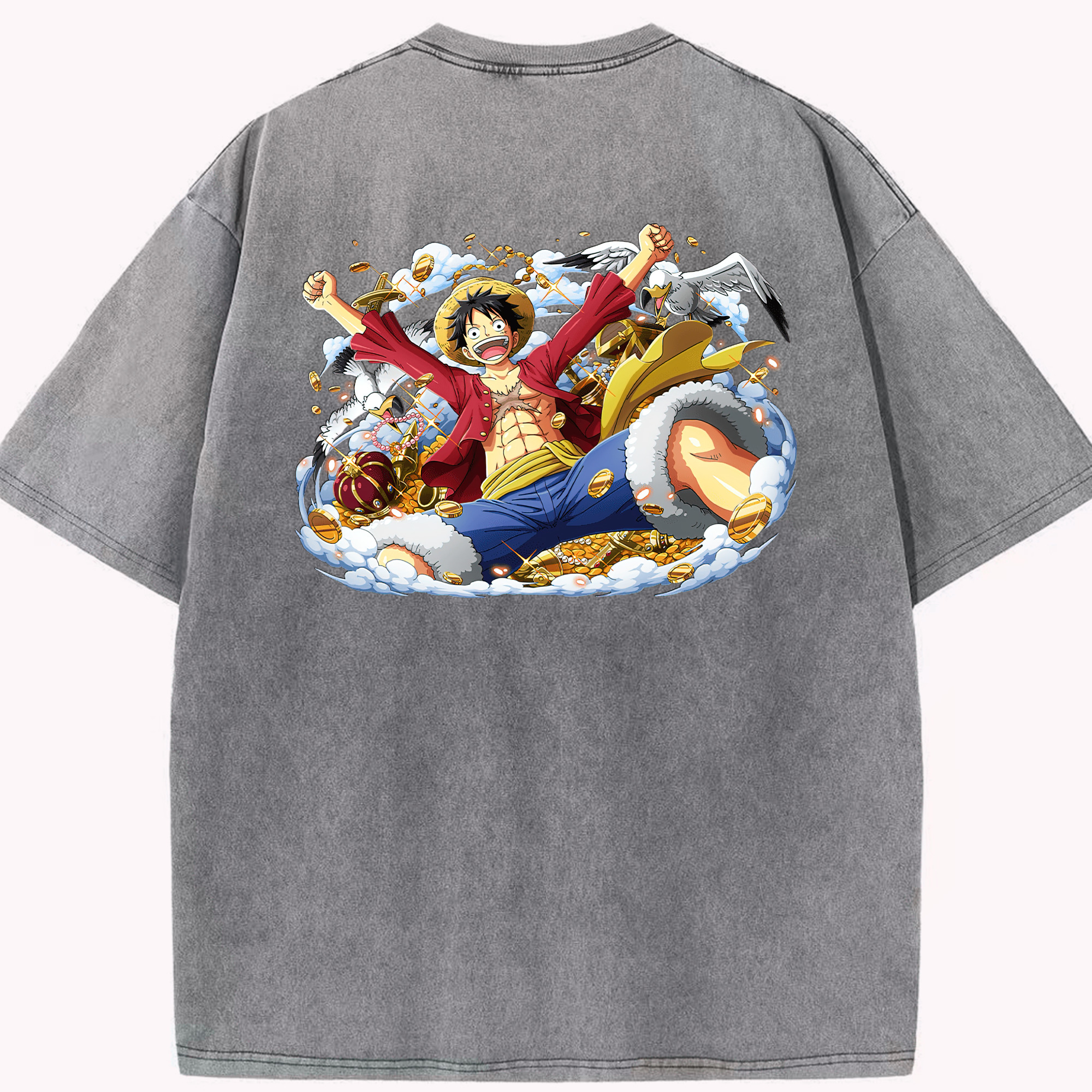 ワンピース モンキー・D・ルフィ ONE PIECE Monkey D. Luffy 綿100% ヴィンテージ風 半袖Tシャツ（背面プリント）