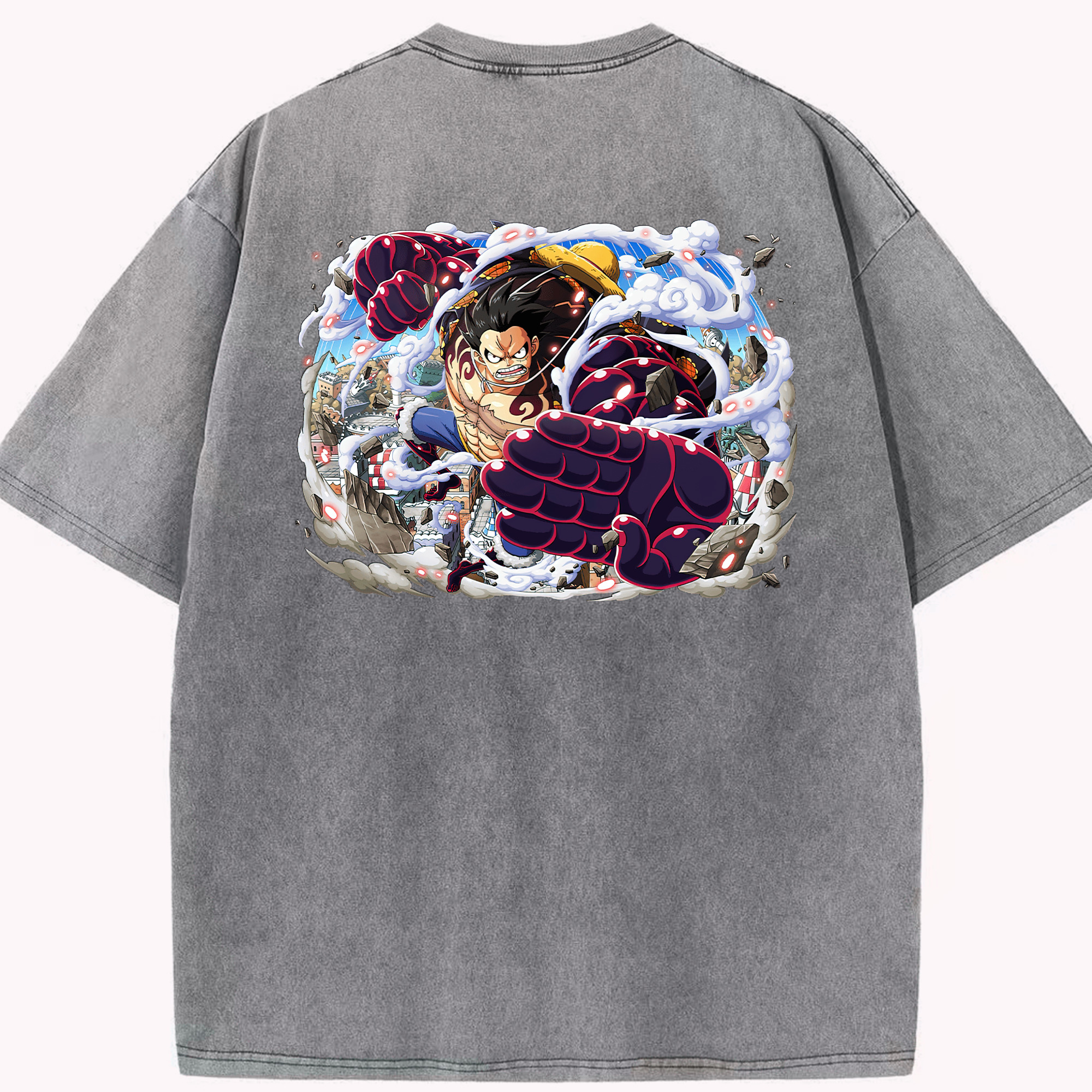 ワンピース モンキー・D・ルフィ ONE PIECE Monkey D. Luffy 綿100% ヴィンテージ風 半袖Tシャツ（背面プリント）