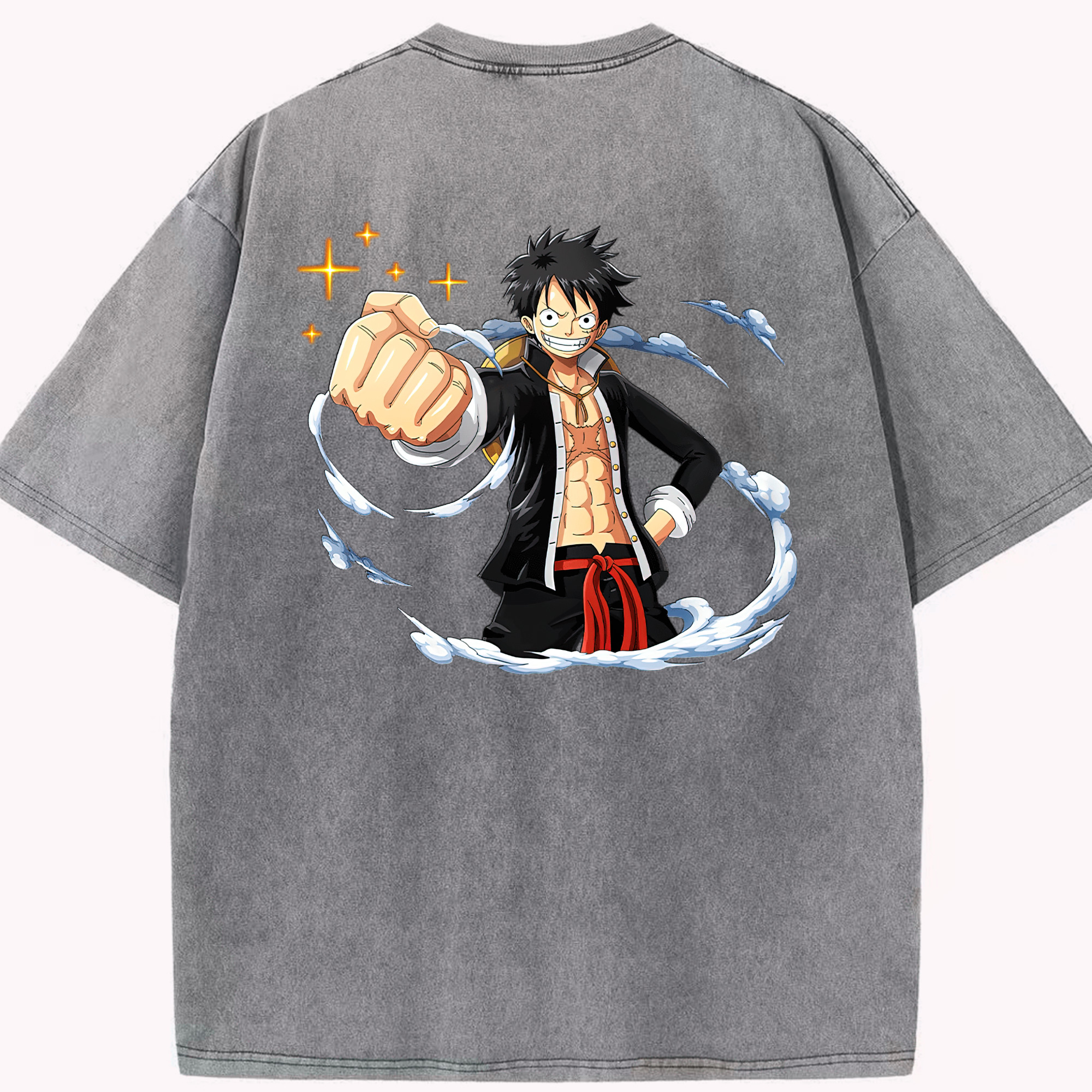 ワンピース モンキー・D・ルフィ ONE PIECE Monkey D. Luffy 綿100% ヴィンテージ風 半袖Tシャツ（背面プリント）