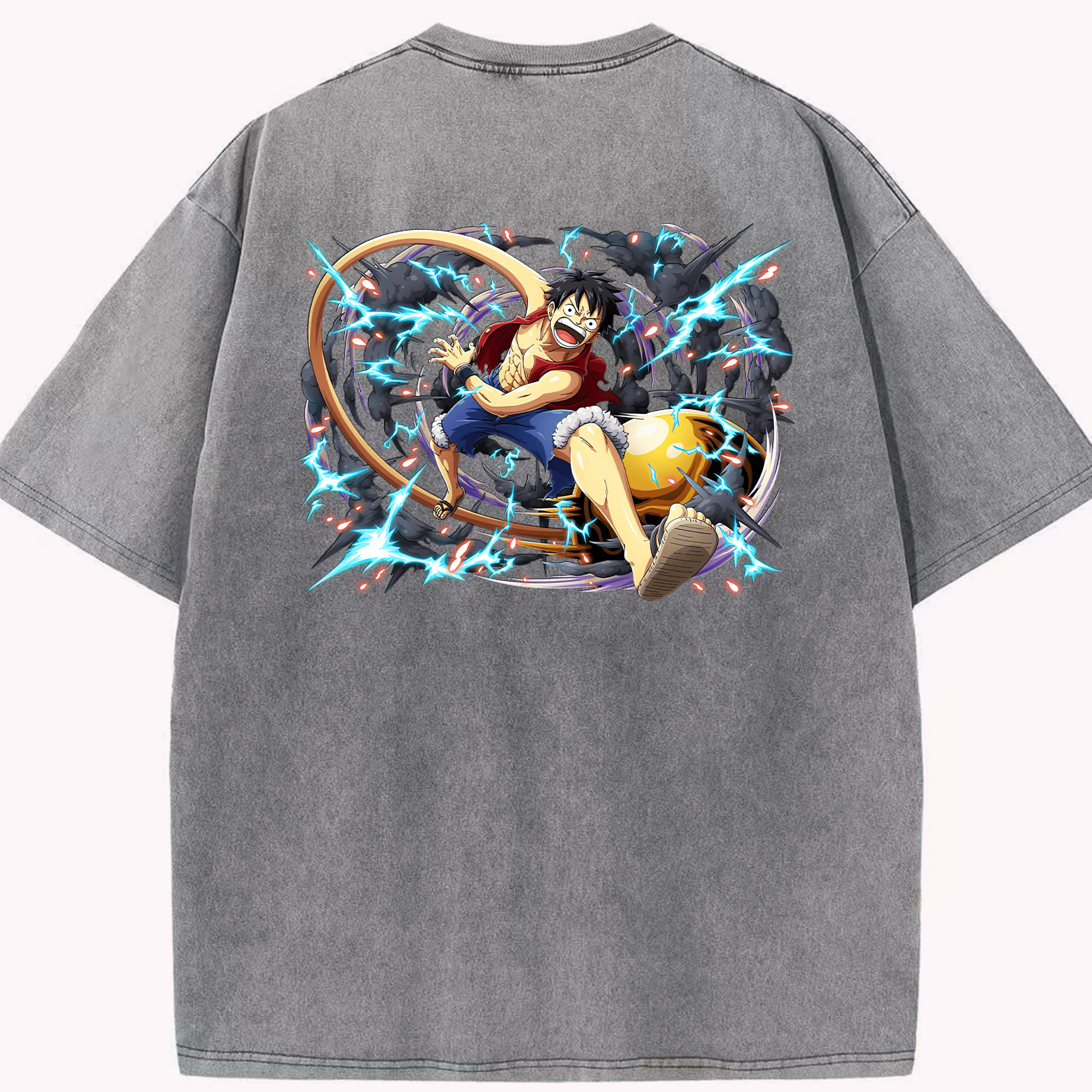 ワンピース モンキー・D・ルフィ ONE PIECE Monkey D. Luffy 綿100% ヴィンテージ風 半袖Tシャツ（背面プリント）