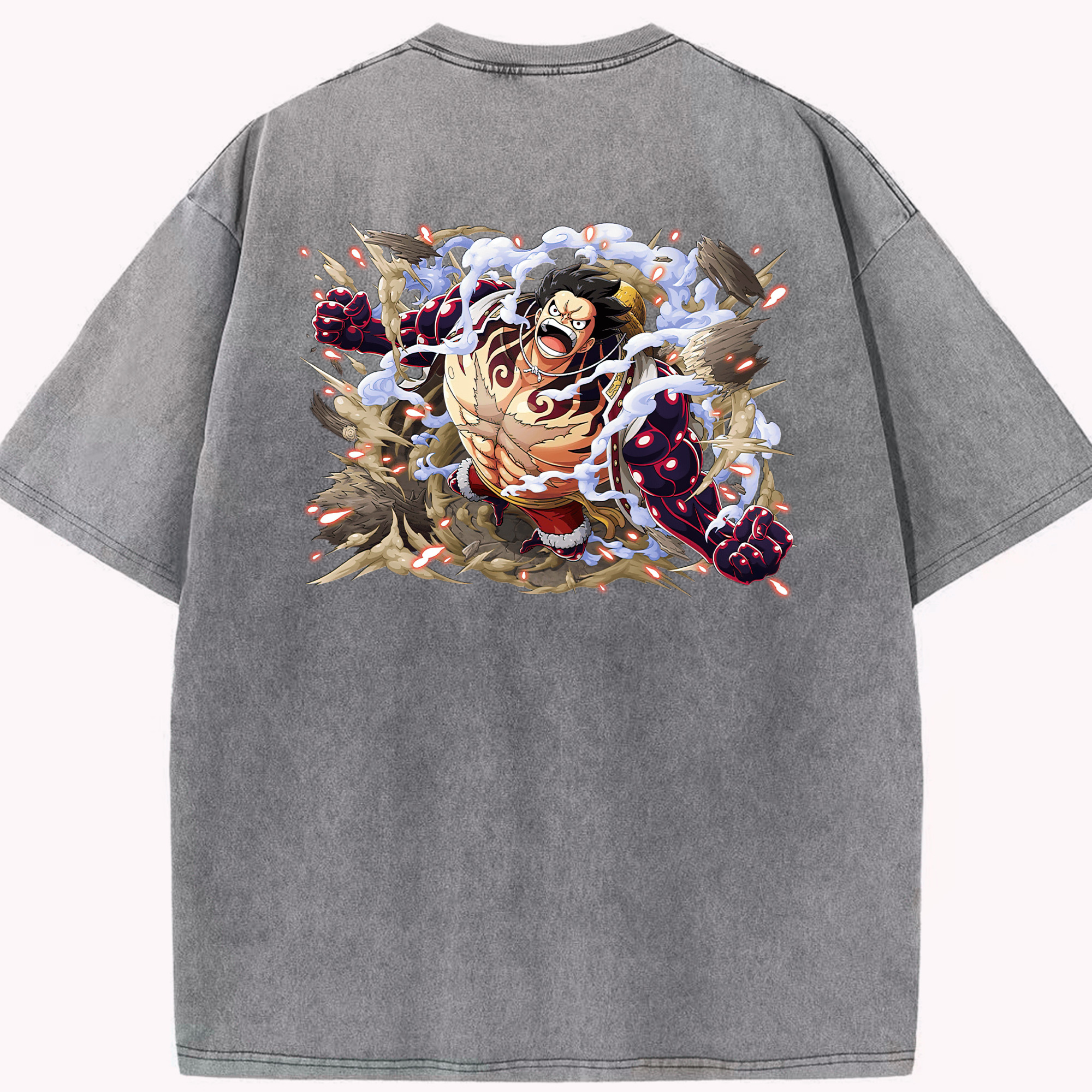ワンピース モンキー・D・ルフィ ONE PIECE Monkey D. Luffy 綿100% ヴィンテージ風 半袖Tシャツ（背面プリント）