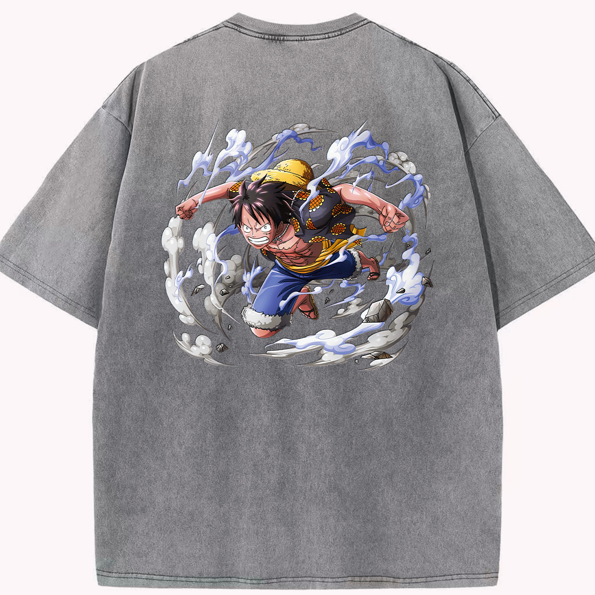 ワンピース モンキー・D・ルフィ ONE PIECE Monkey D. Luffy 綿100% ヴィンテージ風 半袖Tシャツ（背面プリント）