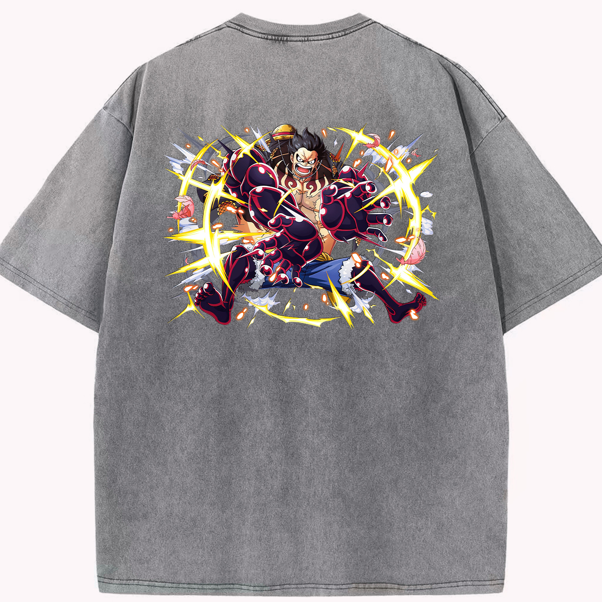 ワンピース モンキー・D・ルフィ ONE PIECE Monkey D. Luffy 綿100% ヴィンテージ風 半袖Tシャツ（背面プリント）