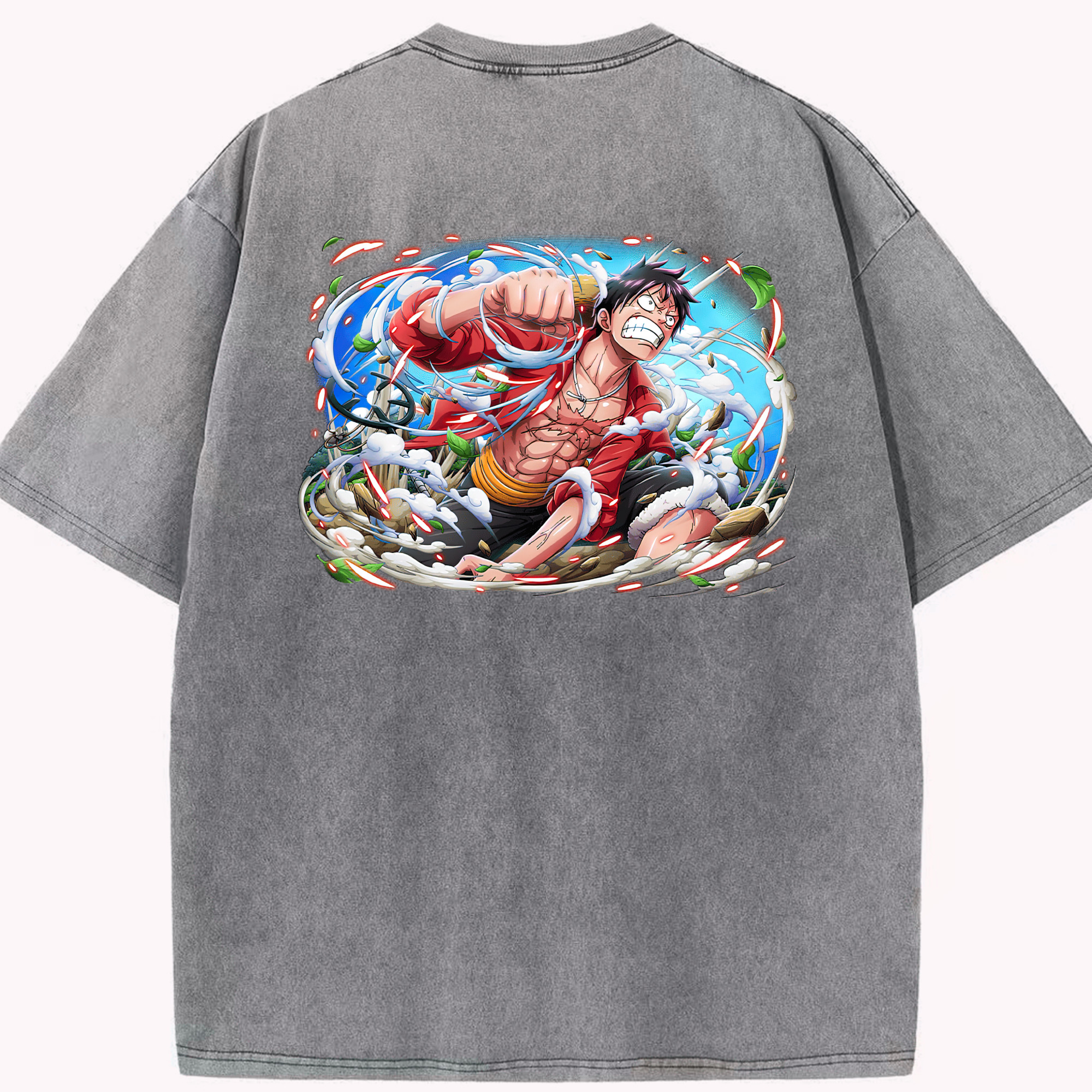 ワンピース モンキー・D・ルフィ ONE PIECE Monkey D. Luffy 綿100% ヴィンテージ風 半袖Tシャツ（背面プリント）