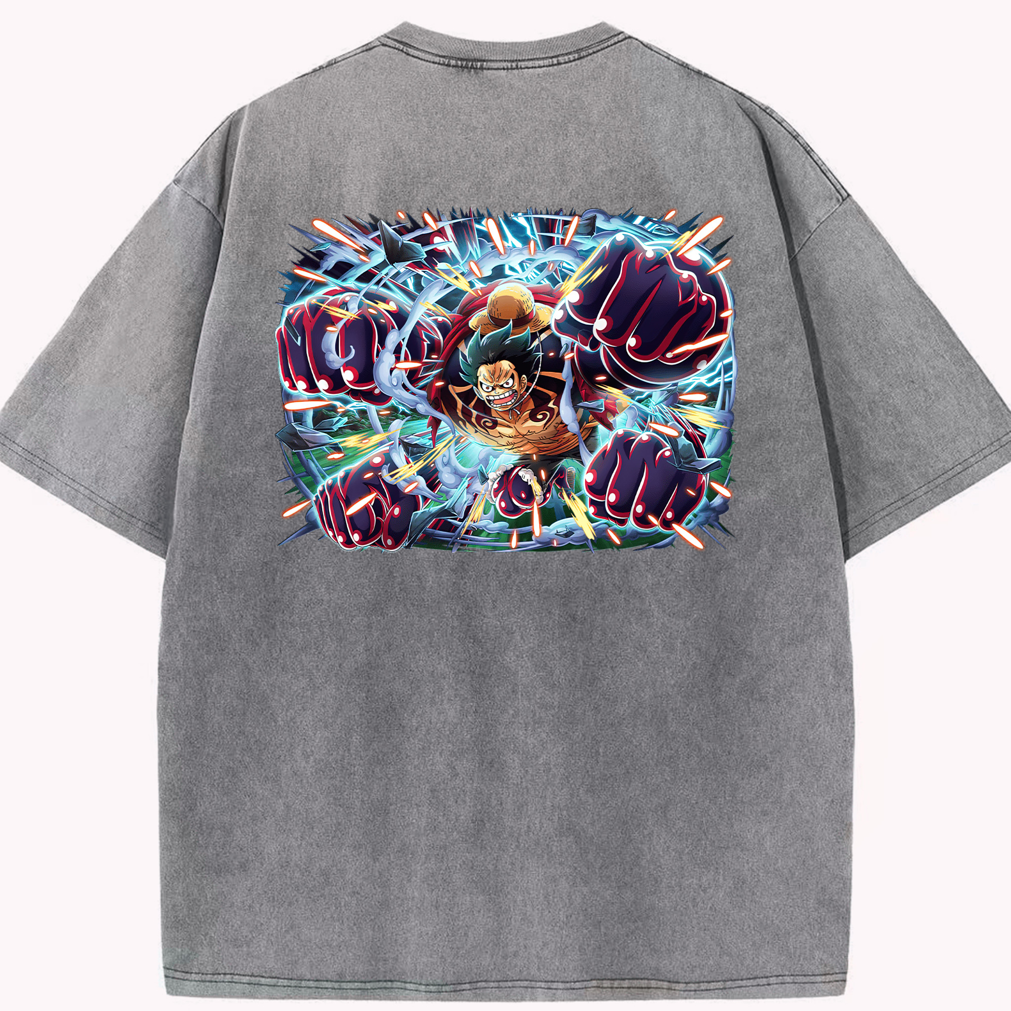 ワンピース モンキー・D・ルフィ ONE PIECE Monkey D. Luffy 綿100% ヴィンテージ風 半袖Tシャツ（背面プリント）