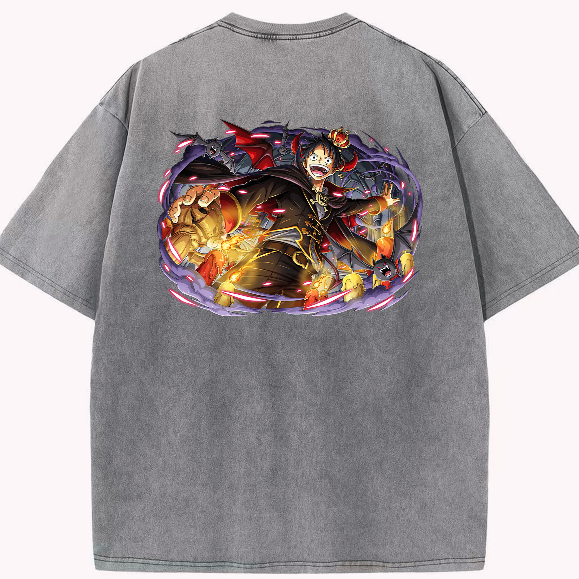 ワンピース モンキー・D・ルフィ ONE PIECE Monkey D. Luffy 綿100% ヴィンテージ風 半袖Tシャツ（背面プリント）